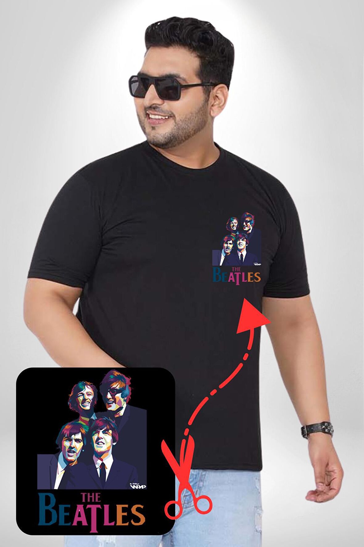 The Beatles Siyah Büyük Beden Kadın Basic Minimal Baskılı Tişört