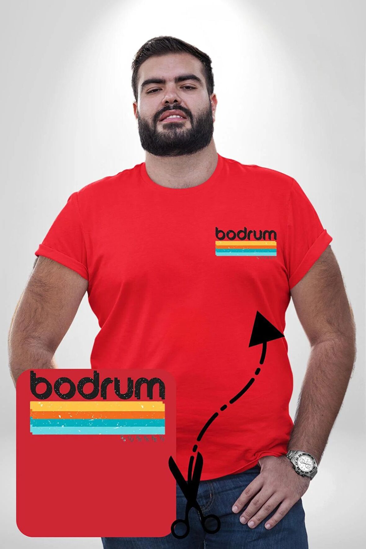 Bodrum Türkiye Kırmızı Büyük Beden Kadın Basic Minimal Baskılı Tişört