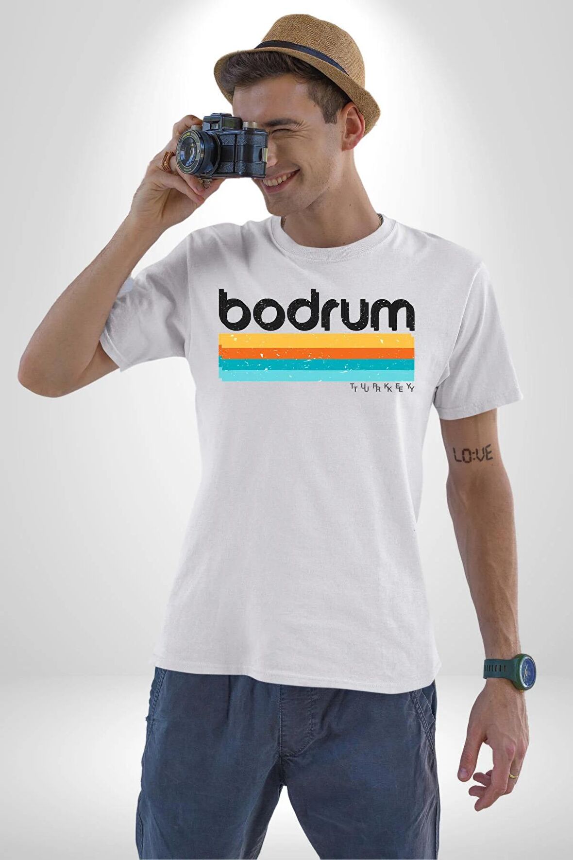 Bodrum Türkiye Kadın Erkek Unisex Beyaz Organik Baskılı T-Shirt Penye Yüksek Kalite