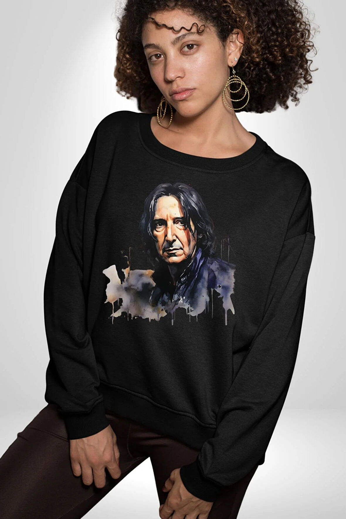 Severus Snape Sulu Boya Kadın Erkek Siyah Sweatshirt 