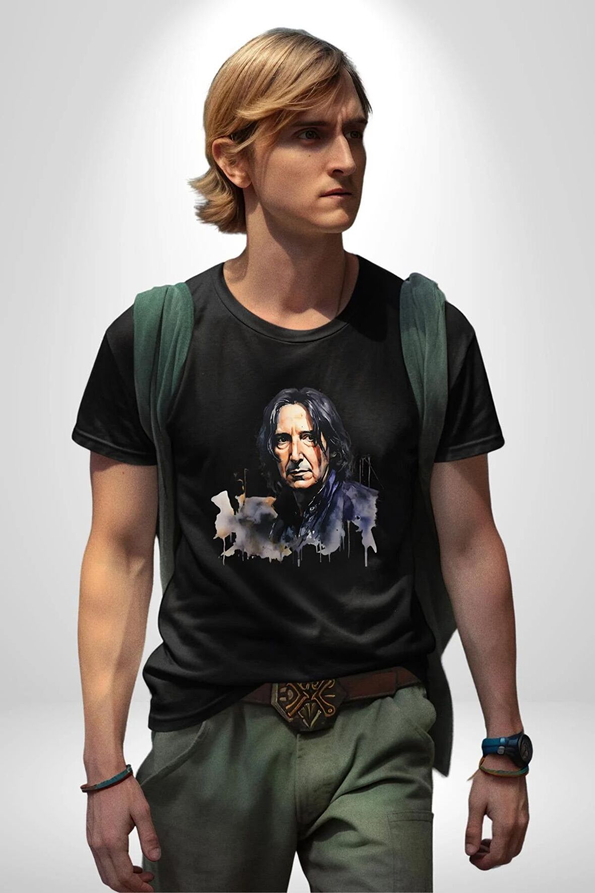 Severus Snape Sulu Boya Kadın Erkek Unisex Siyah Organik Baskılı T-Shirt Penye Yüksek Kalite