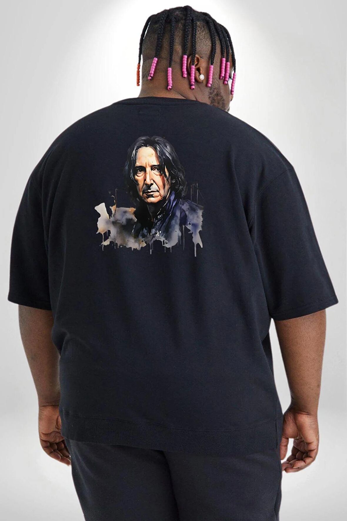 Severus Snape Sulu Boya Büyük Beden Siyah Tişört Kadın Erkek Ünisex Sırt Baskılı