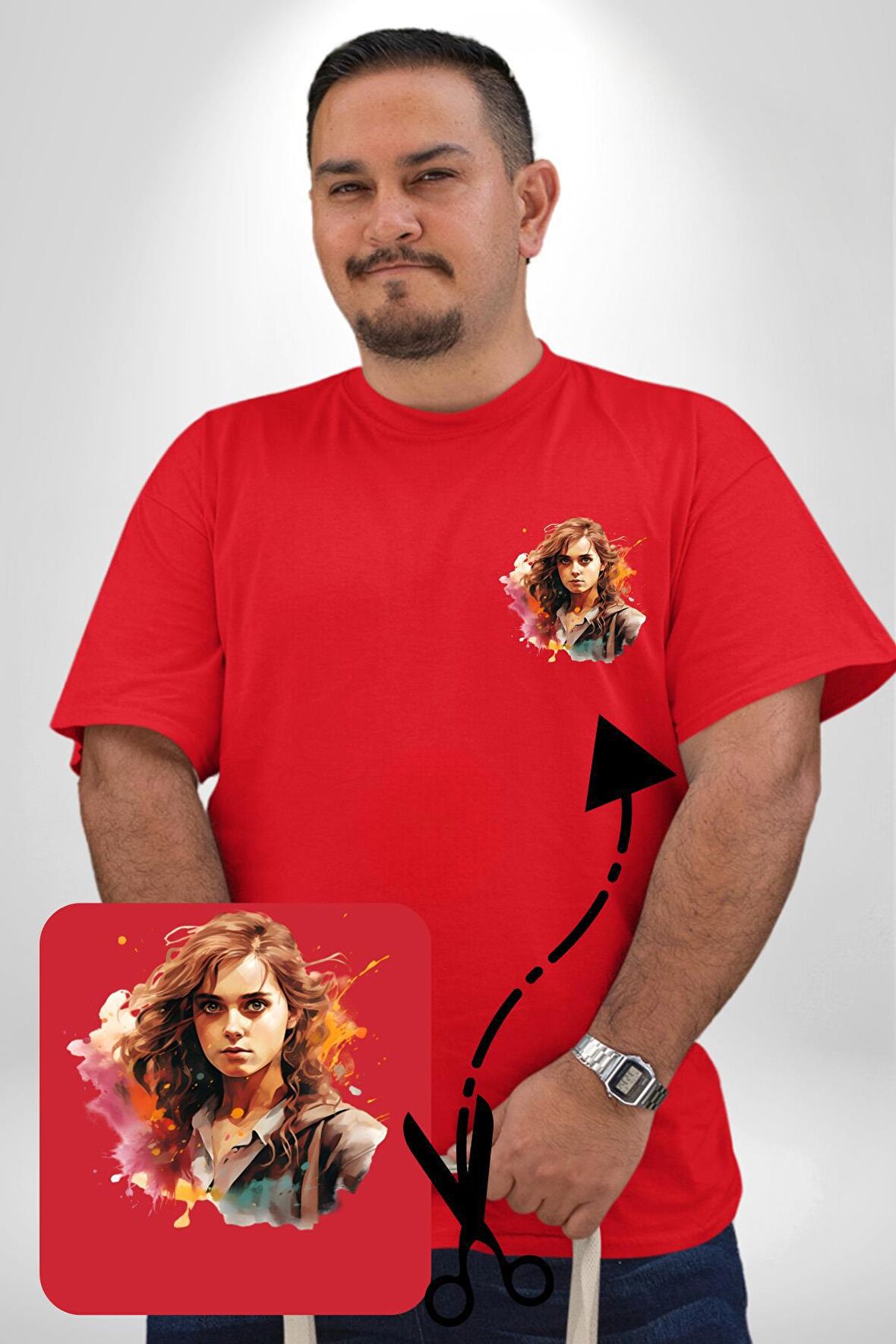 Hermione Granger Harry Potter Kırmızı Büyük Beden Kadın Basic Minimal Baskılı Tişört
