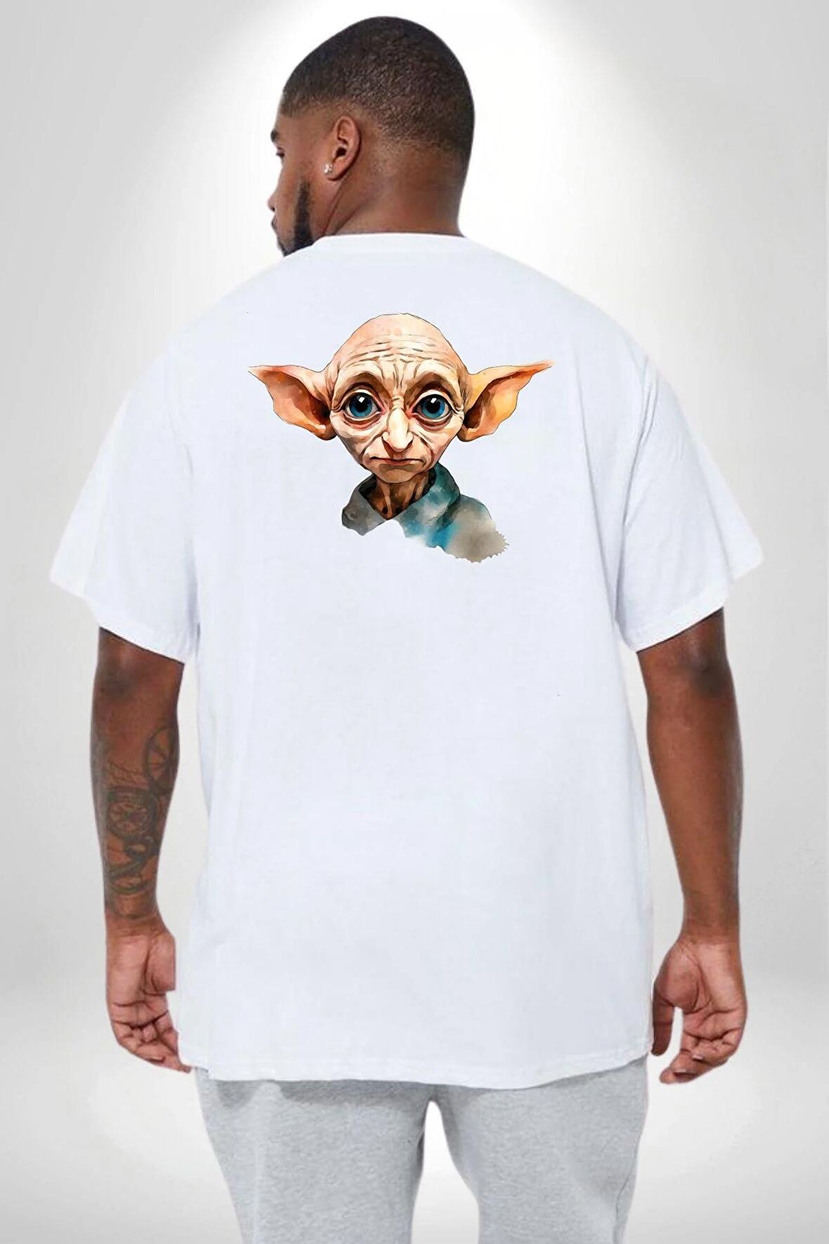 Dobby Elf Harry Potter Sulu Boya Büyük Beden Beyaz Tişört Kadın Erkek Ünisex Sırt Baskılı