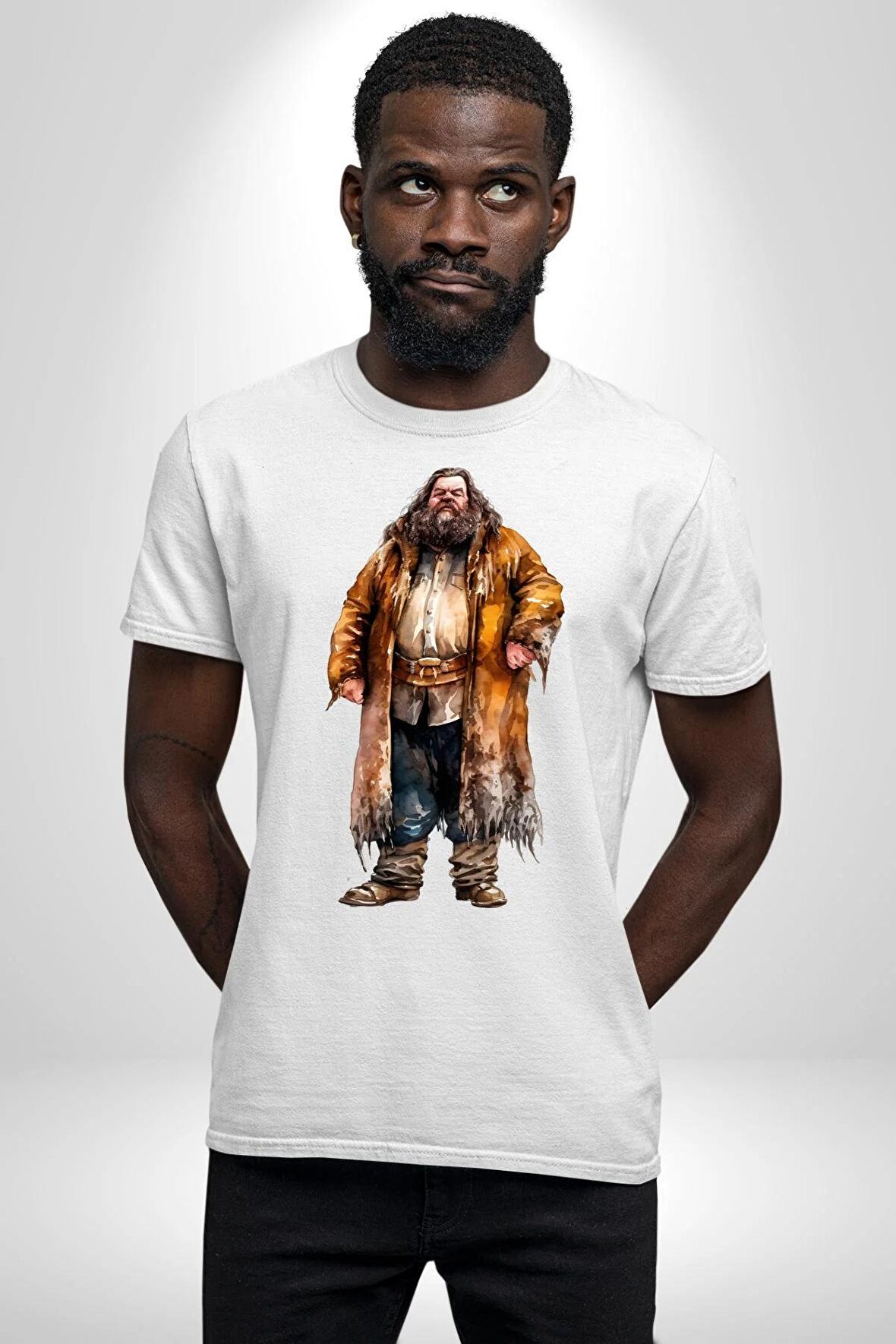 Rubeus Hagrid Harry Potter Karakteri  Kadın Erkek Unisex Beyaz Organik Baskılı T-Shirt Penye Yüksek Kalite