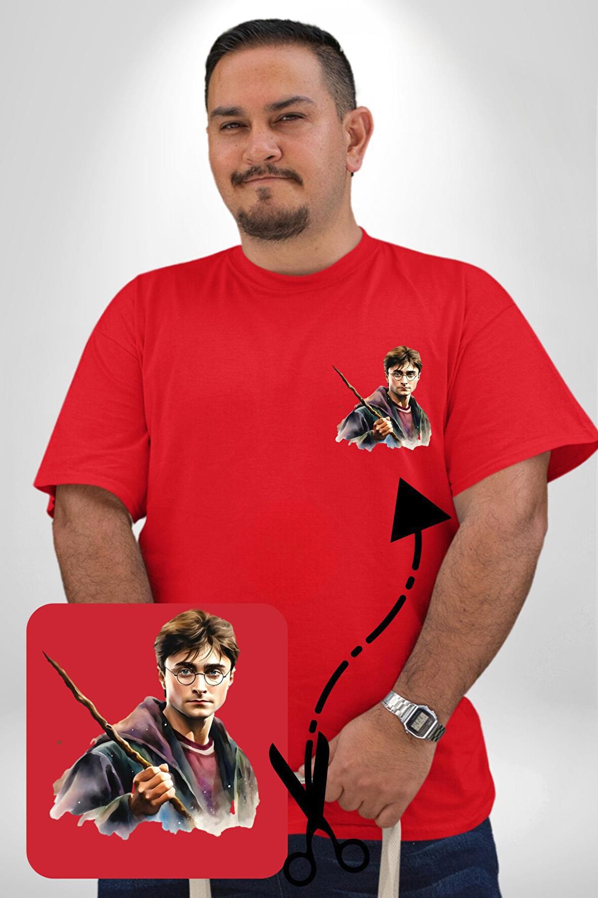 Sulu Boya Harry Potter Kırmızı Büyük Beden Kadın Basic Minimal Baskılı Tişört