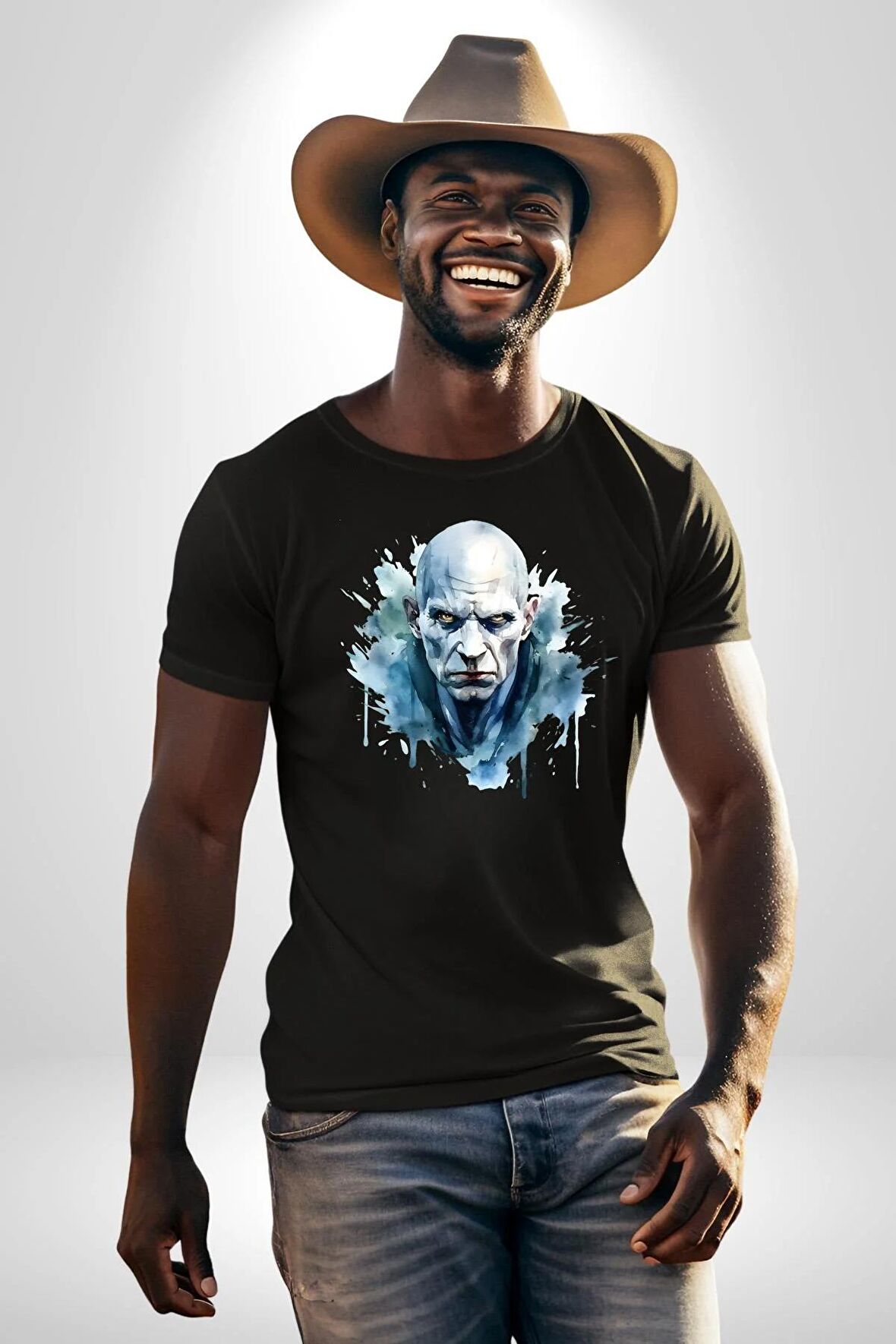 Lord Voldemort Sulu Boya Kadın Erkek Unisex Siyah Organik Baskılı T-Shirt Penye Yüksek Kalite