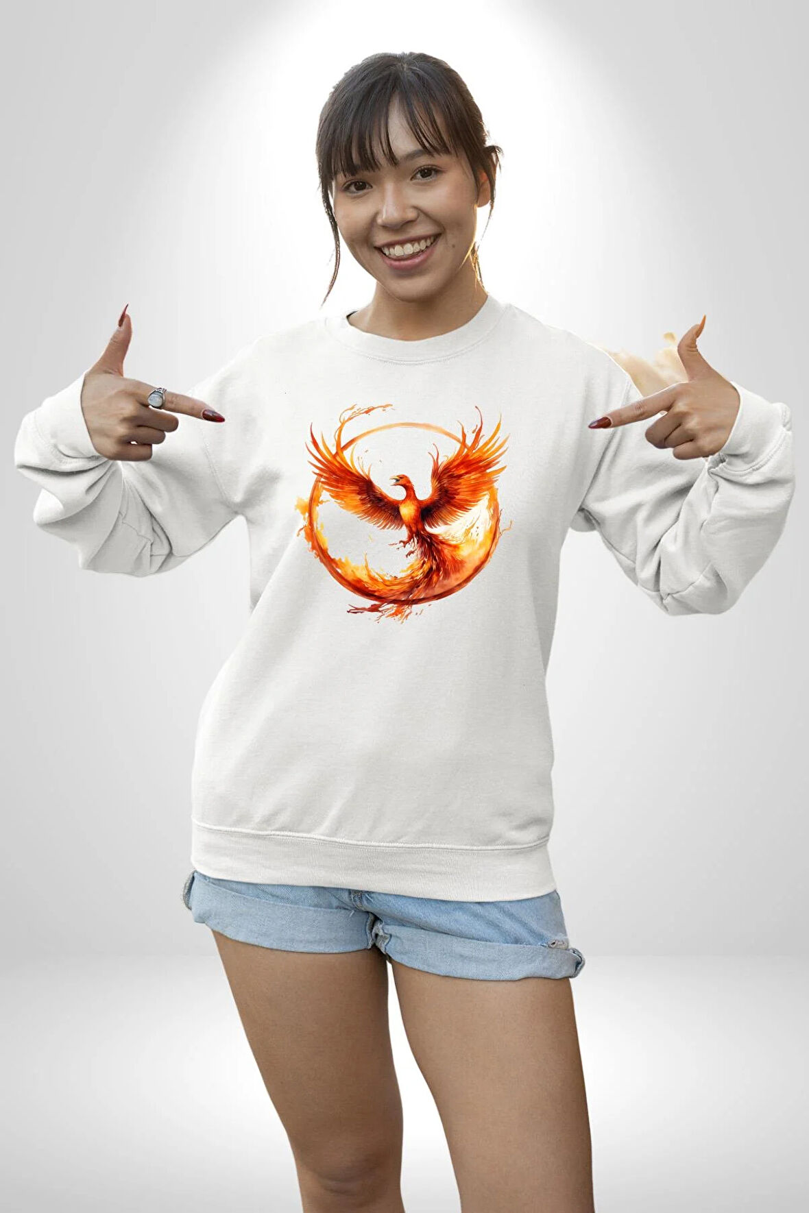 Anka Kuşu  Kadın Erkek Beyaz Sweatshirt 