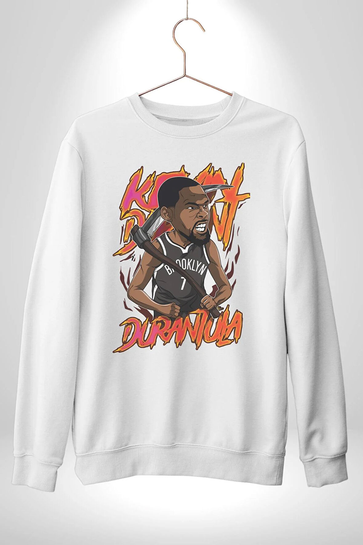 Karikatür Basketbol Durantula Kyrie Irving Brooklyn NBA Star Kadın Erkek Beyaz Sweatshirt 