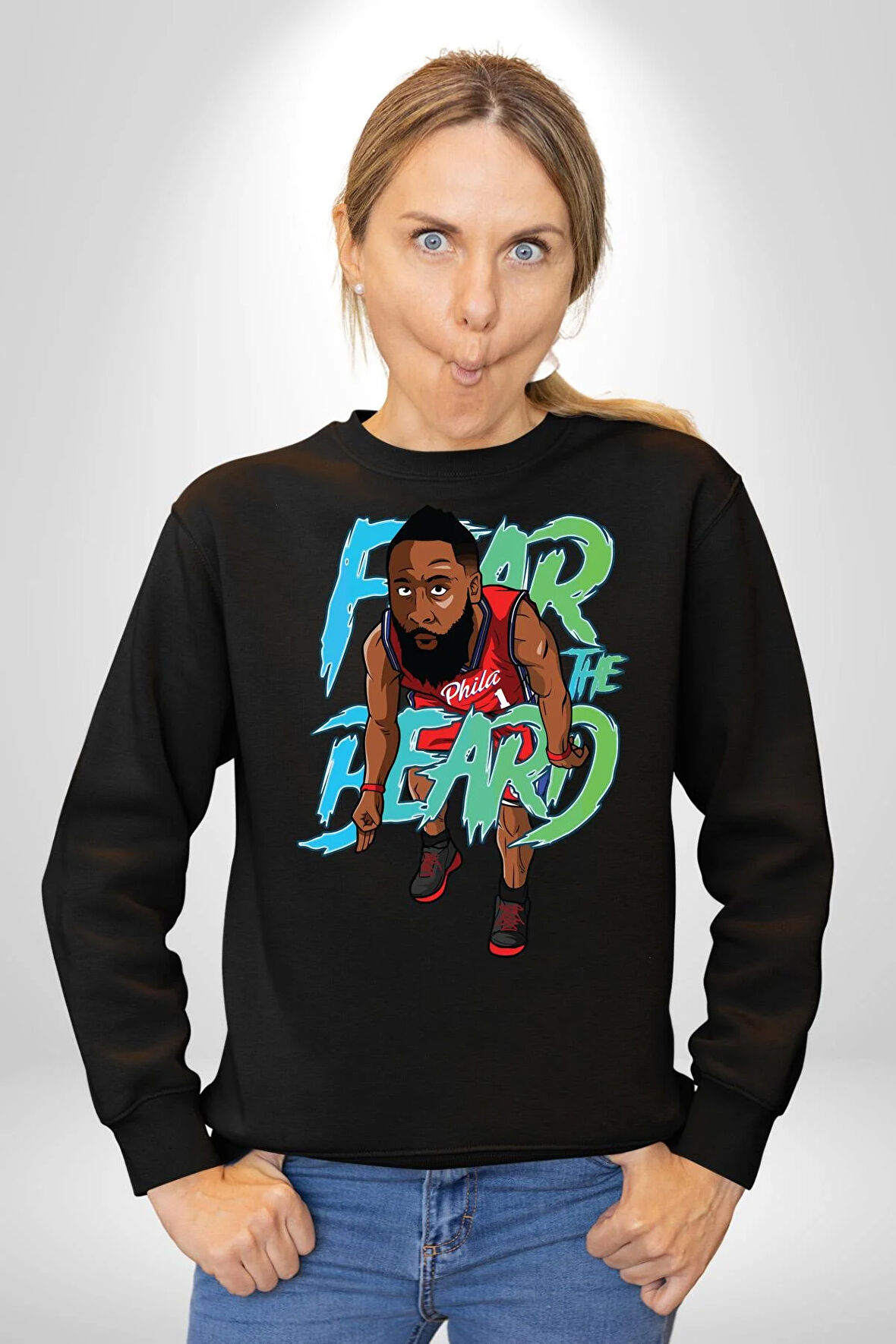 Sakaldan Korkmak Yazılı Basketbol James Harden Star Kadın Erkek Siyah Sweatshirt 