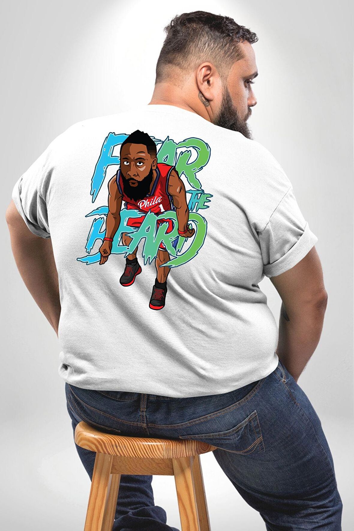 Sakaldan Korkmak Yazılı Basketbol James Harden Star Büyük Beden Beyaz Tişört Kadın Erkek Ünisex Sırt Baskılı