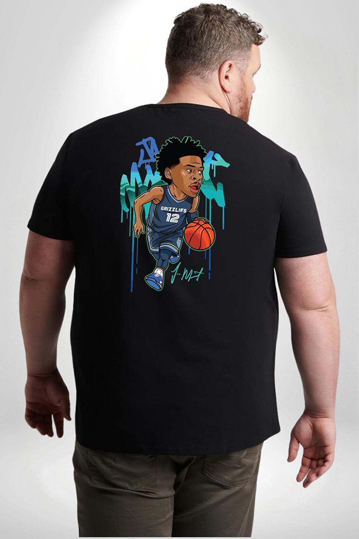 Ja Morant Basketbol  Büyük Beden Siyah Tişört Kadın Erkek Ünisex Sırt Baskılı