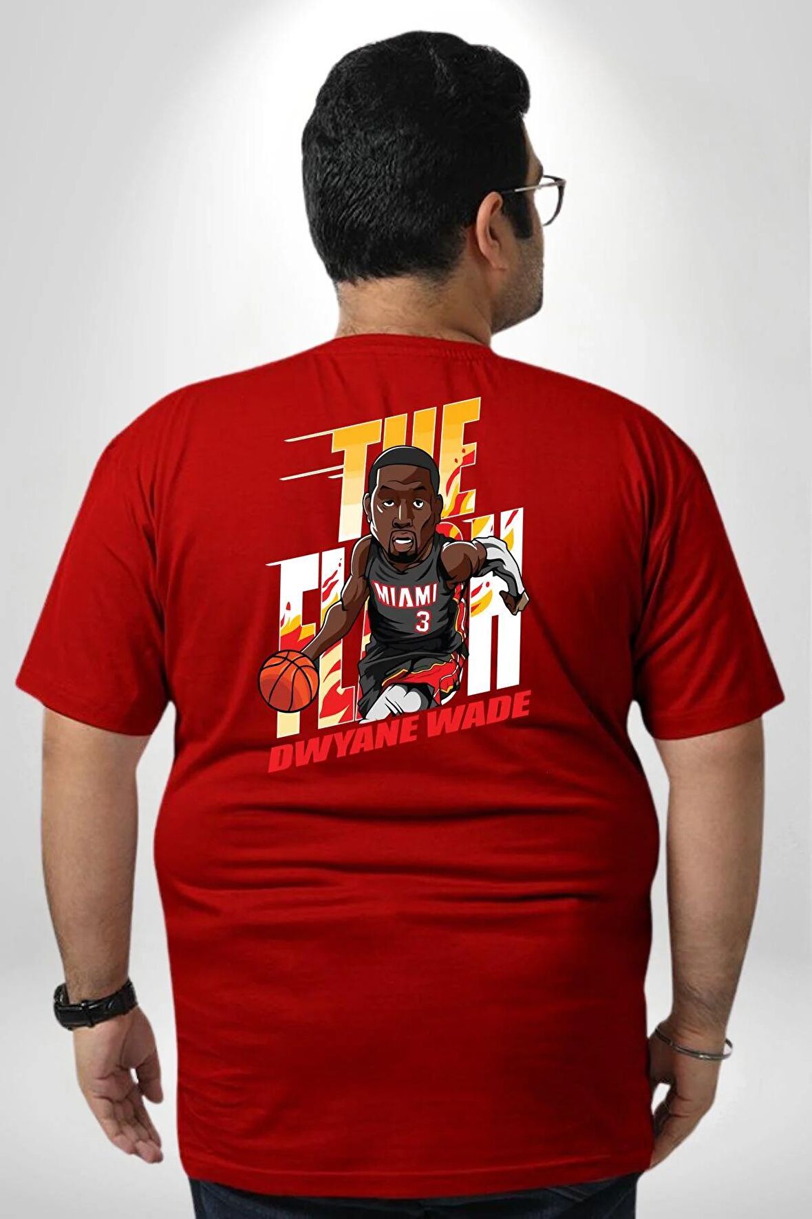 Dwyane Wade Miami Basketbol Büyük Beden Kırmızı Tişört Kadın Erkek Ünisex Sırt Baskılı