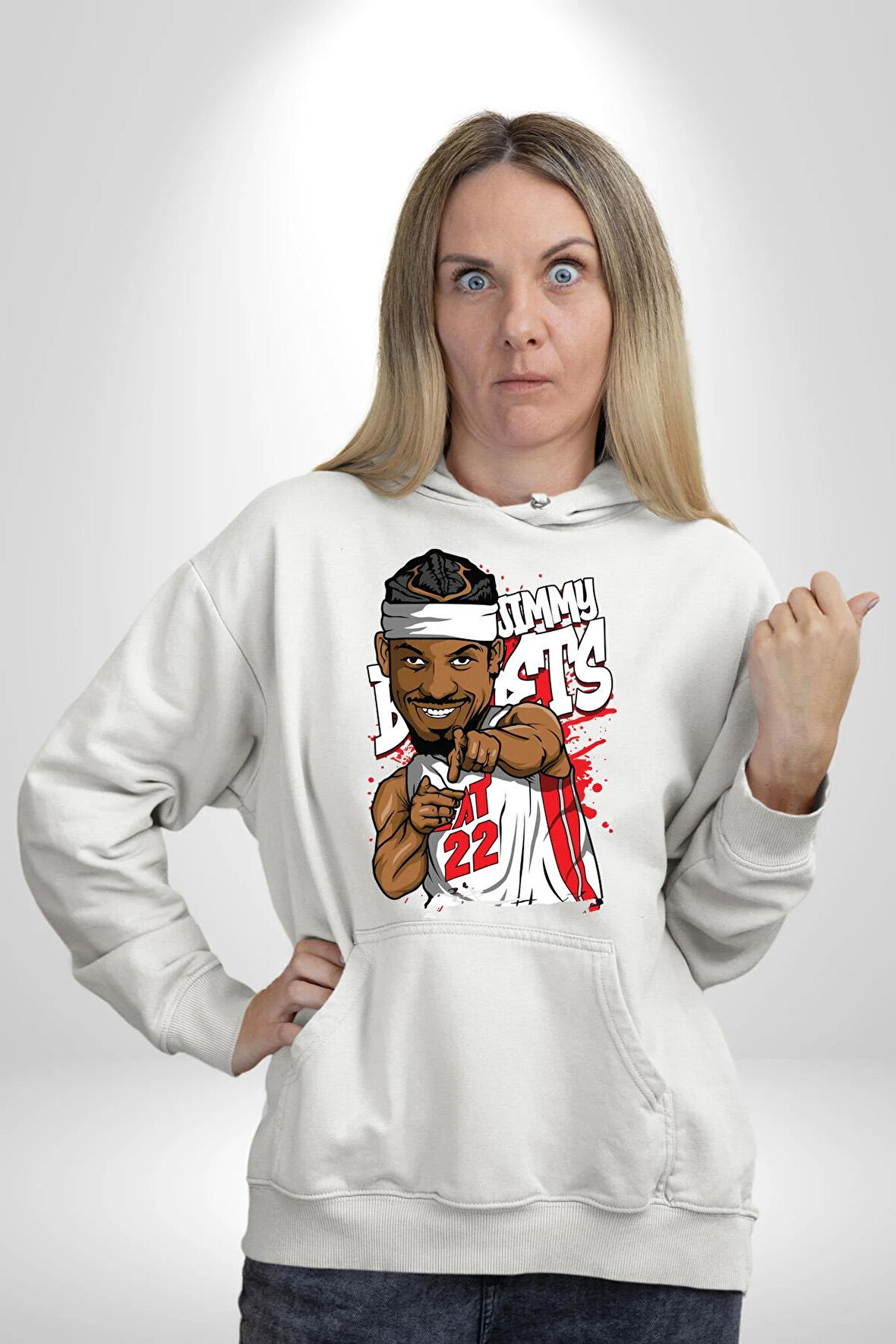 Jimmy Butler Basketbol Kadın Erkek  Beyaz Kapüşonlu Sweatshirt Hoodie