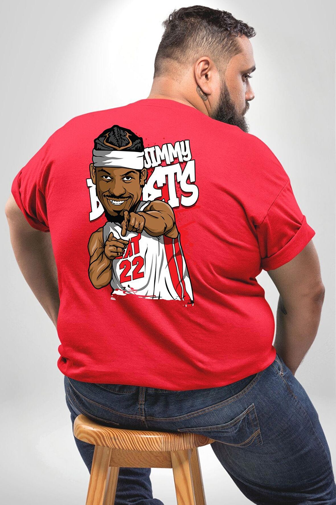 Jimmy Butler Basketbol Büyük Beden Kırmızı Tişört Kadın Erkek Ünisex Sırt Baskılı