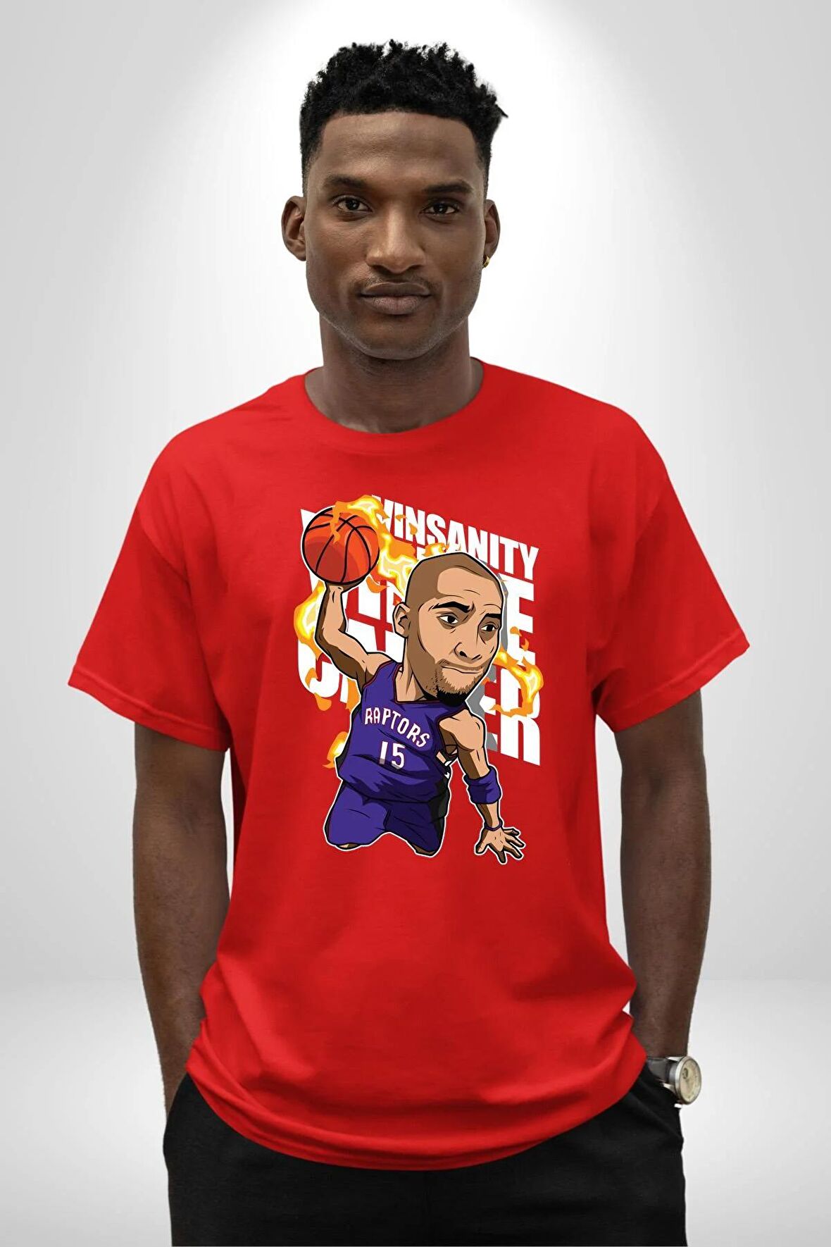 Toronto Raptors Basketbol  Pamuklu Bisiklet Yaka Kadın Erkek Oversize Boyfriend Dijital Baskılı Kırmızı T-shirt