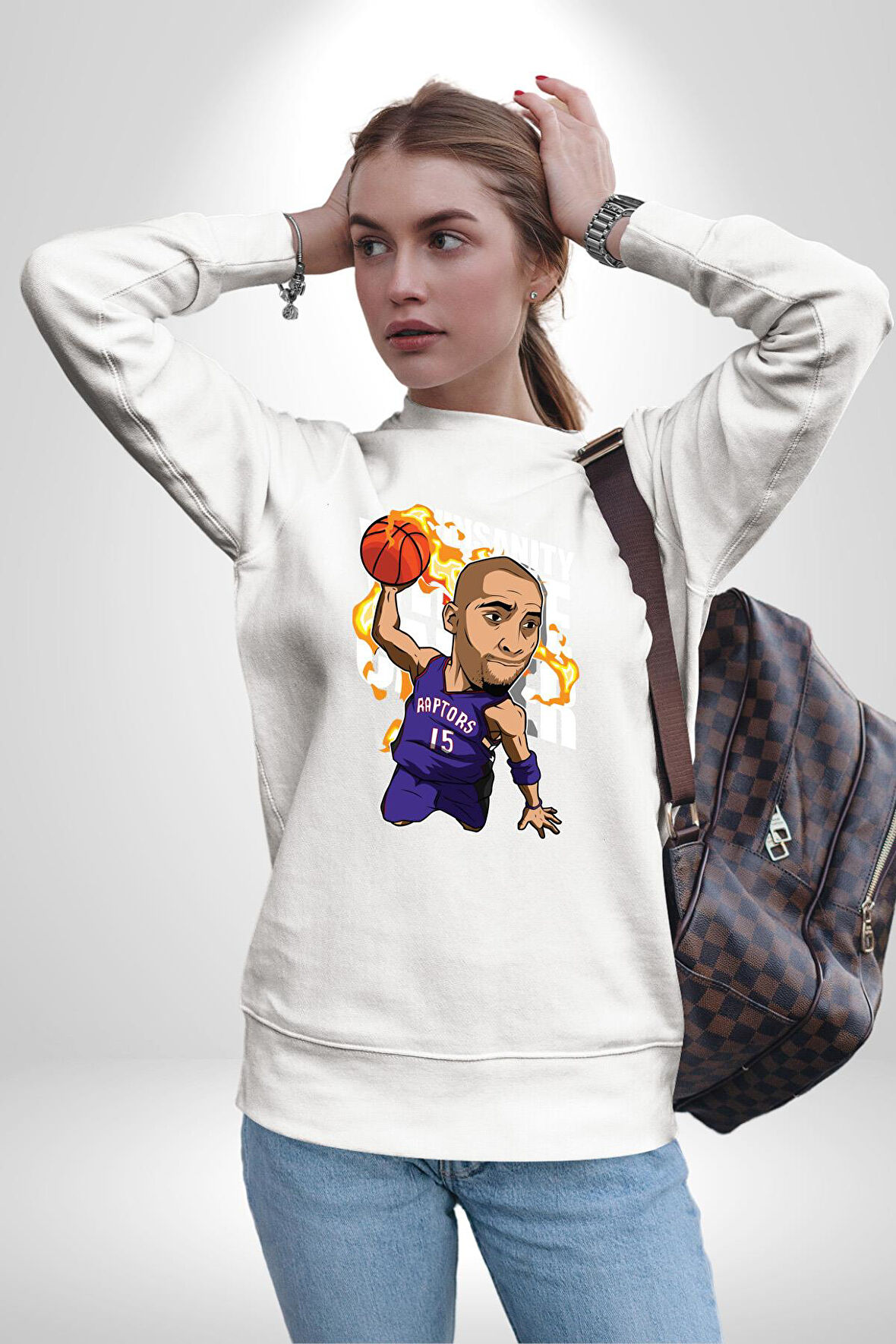 Toronto Raptors Basketbol  Kadın Erkek Beyaz Sweatshirt 