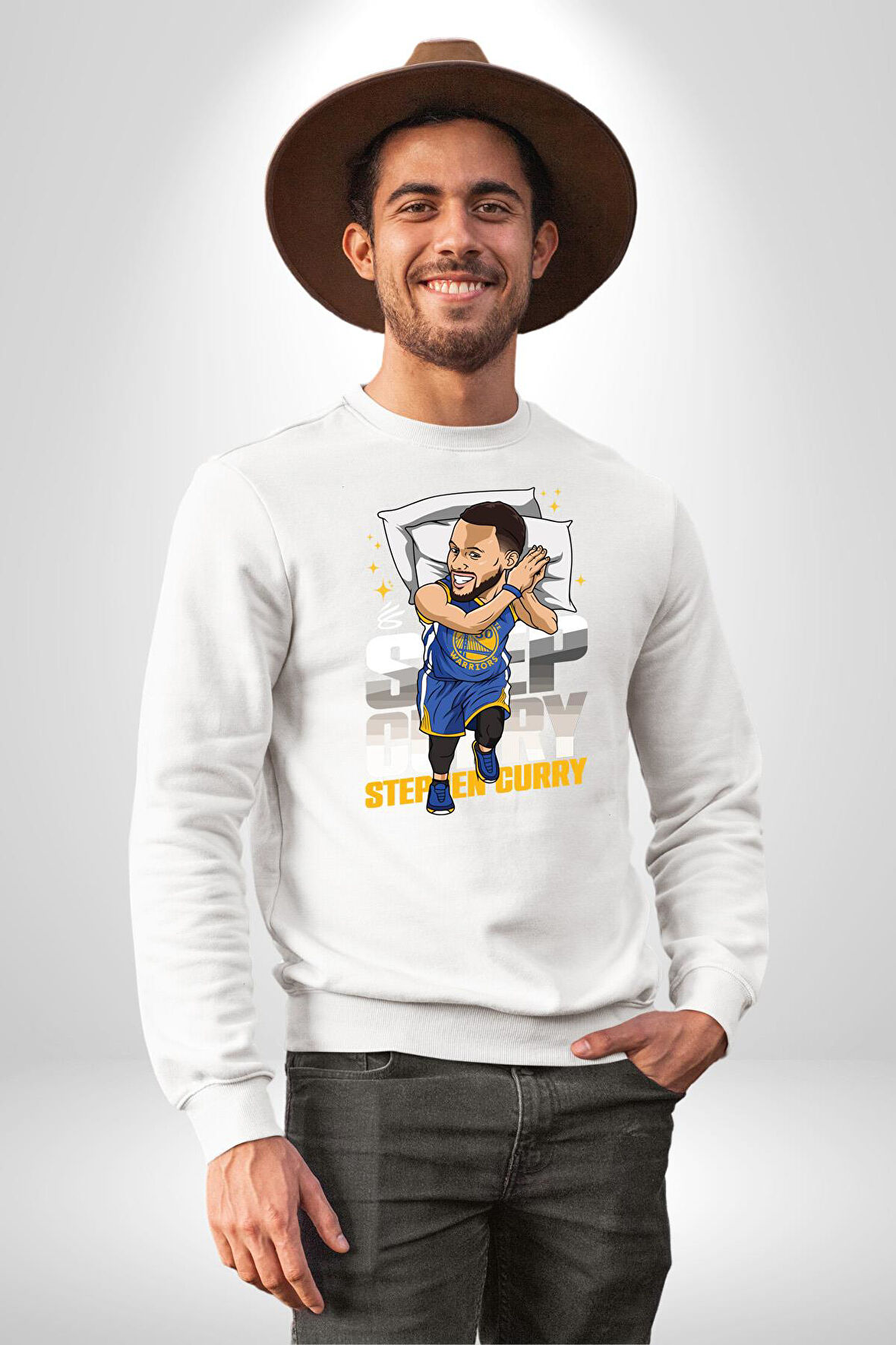 Stephen Curry Basketbol Kaz Tüylü Yastık Kadın Erkek Beyaz Sweatshirt 