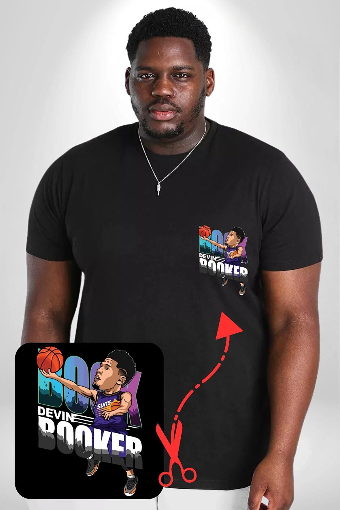 Devin Booker Phonex Basketbol Siyah Büyük Beden Kadın Basic Minimal Baskılı Tişört