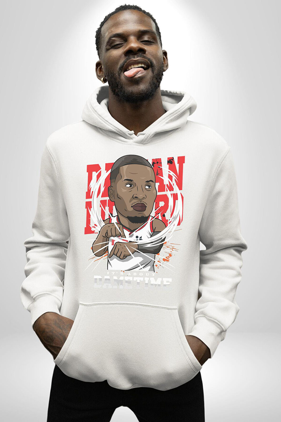 Basketbol Oyun Zamanı Kadın Erkek  Beyaz Kapüşonlu Sweatshirt Hoodie