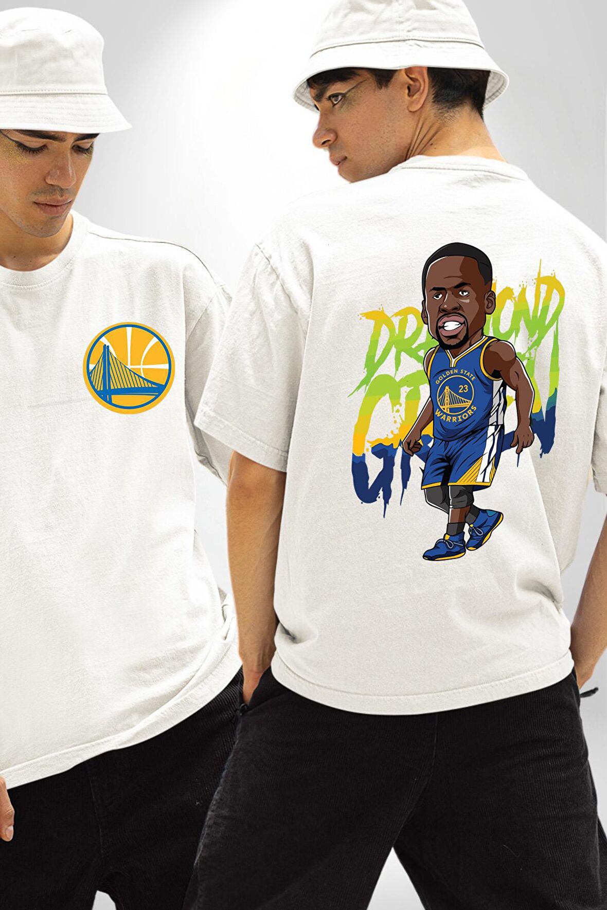 Draymond Green Basketbol Golden State  Beyaz Oversize Kadın Erkek Ön ve Sırt Baskılı Tişört