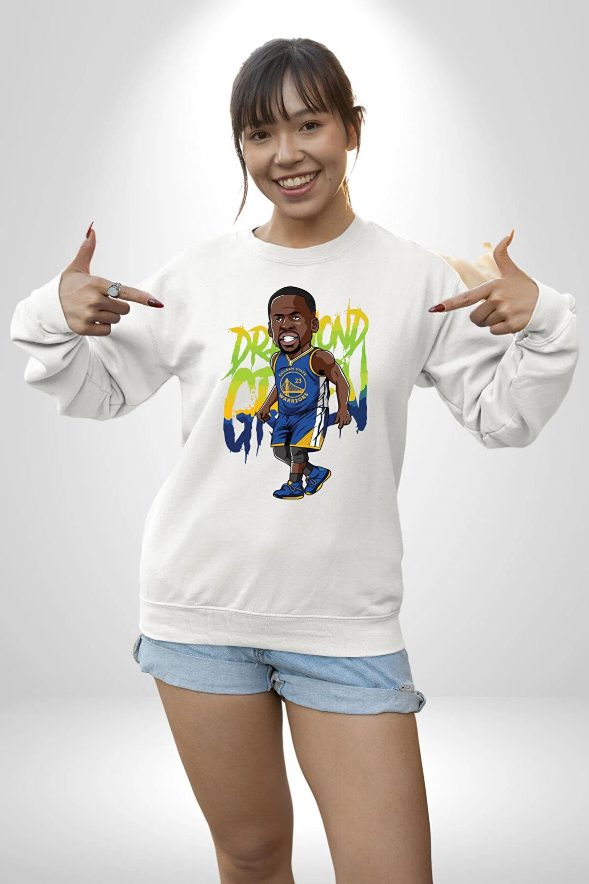 Draymond Green Basketbol Golden State  Kadın Erkek Beyaz Sweatshirt 