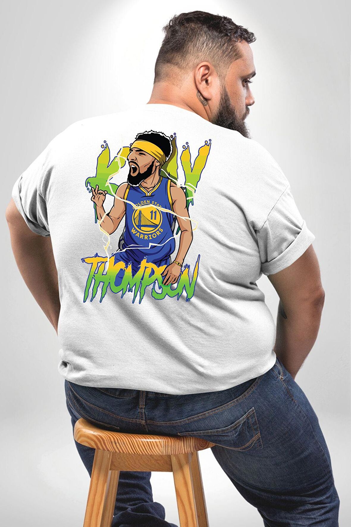 Klay Thompson Basketbol Golden State Büyük Beden Beyaz Tişört Kadın Erkek Ünisex Sırt Baskılı