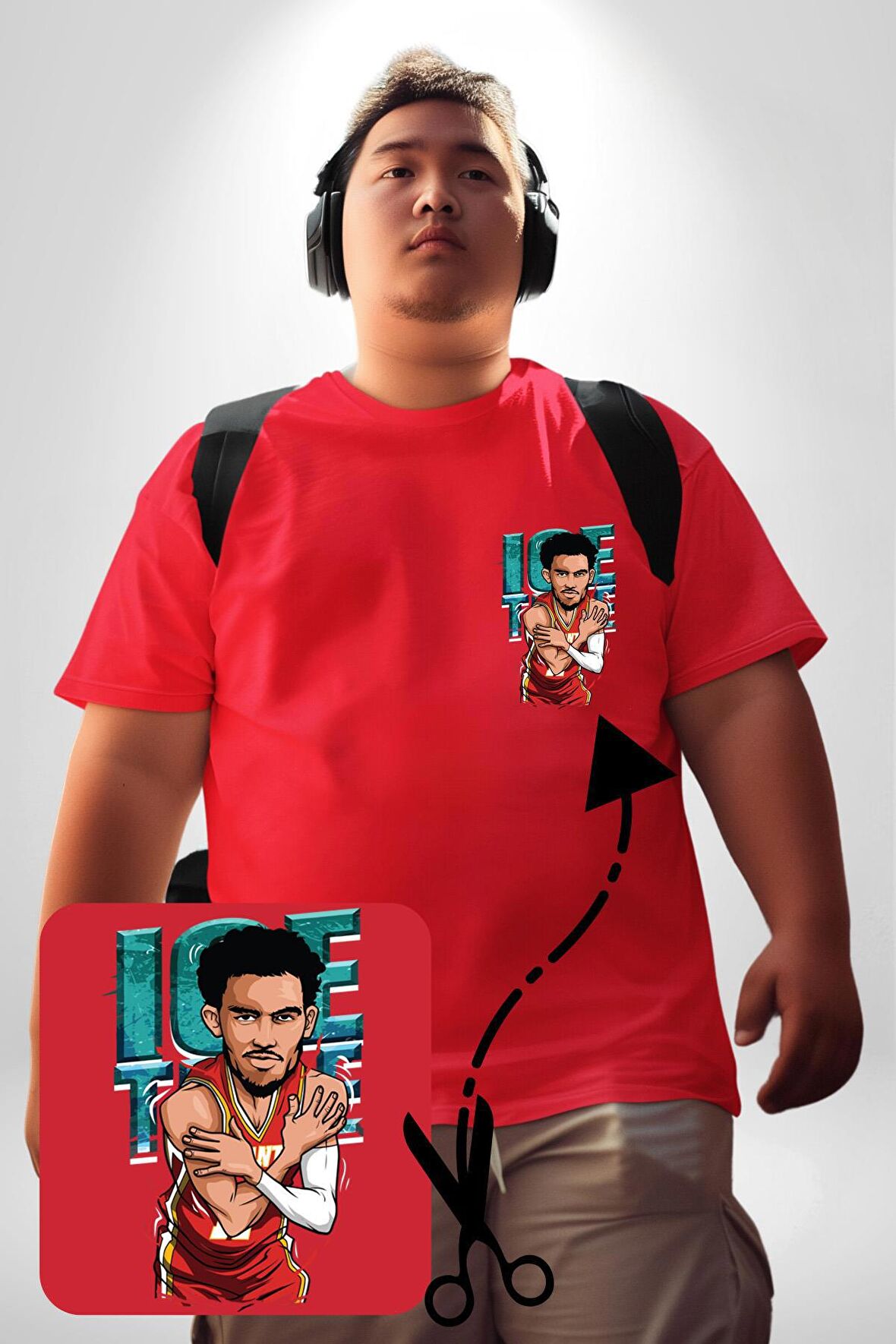 Trae Young Basketbol Oyuncusu Karikatür Atlanta Hawks Kırmızı Büyük Beden Kadın Basic Minimal Baskılı Tişört