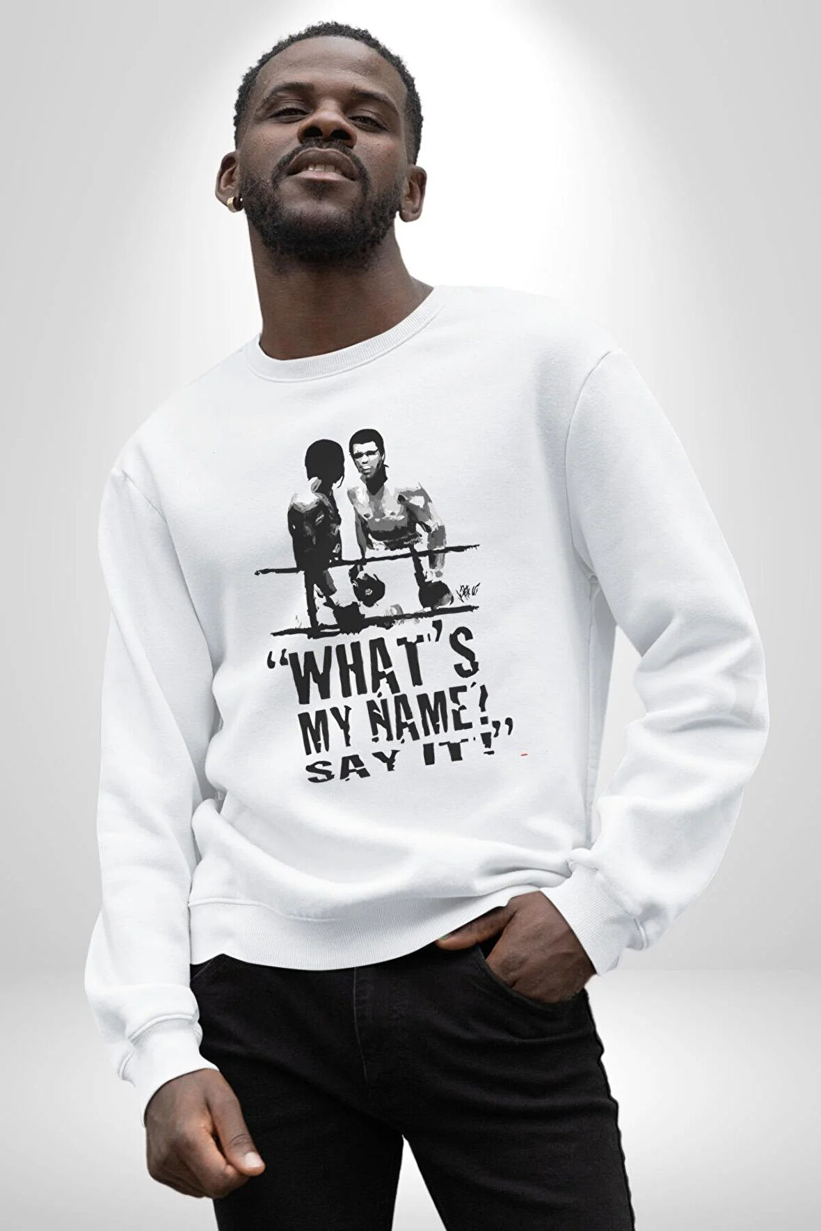 Muhammed Ali Benim Adım Ne ? Boks Kadın Erkek Beyaz Sweatshirt 