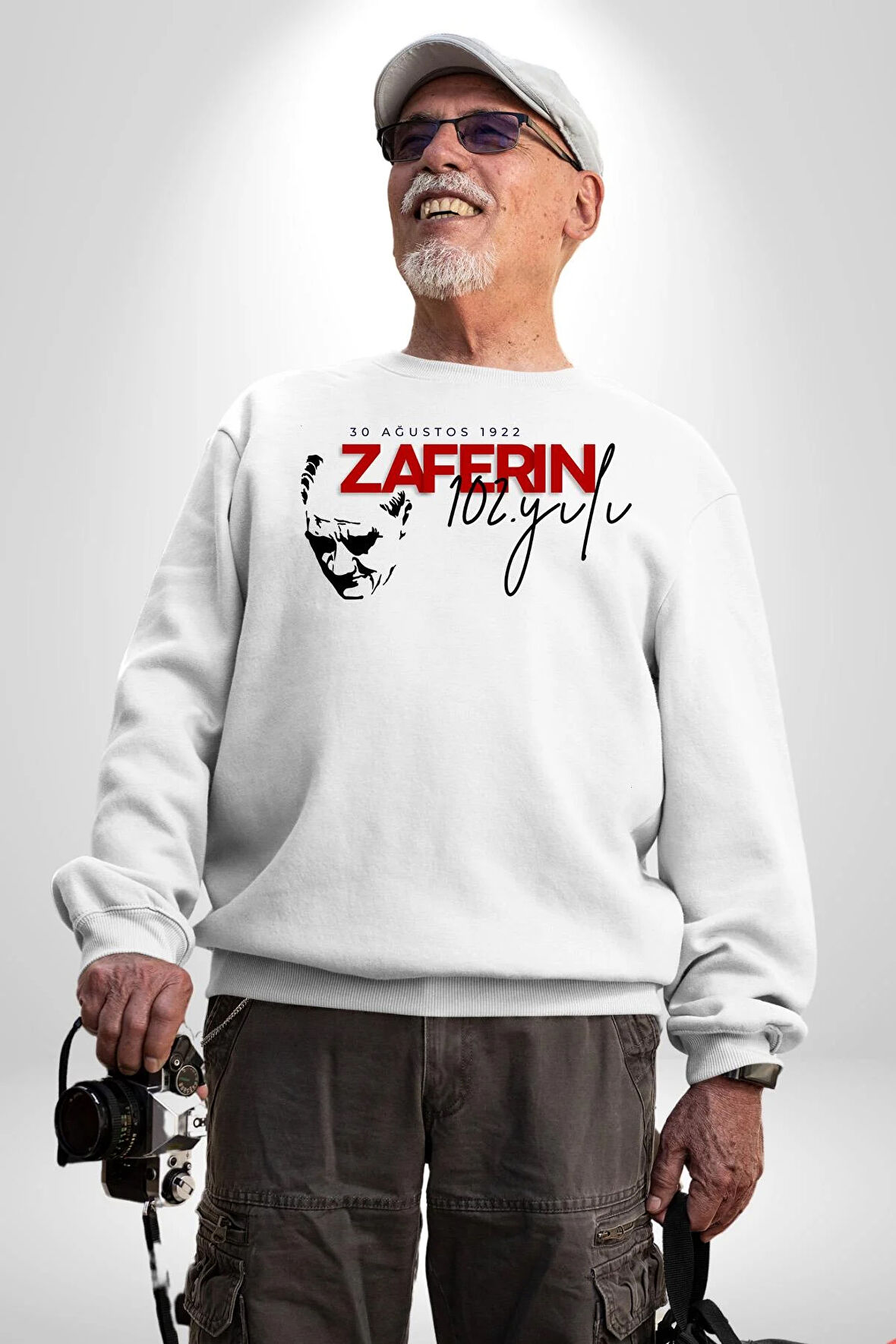 30 Ağustos Zafer Bayramı Atatürk İmzası Kadın Erkek Beyaz Sweatshirt 