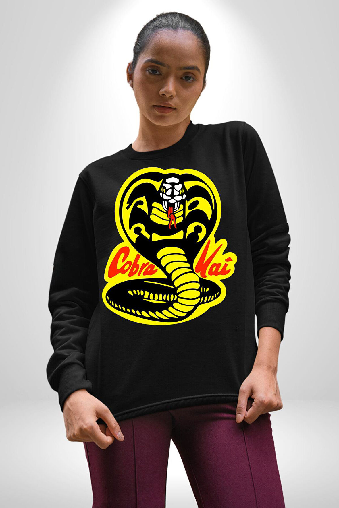 Cobra Kai Karete Çocuk Yılan Logo Dizi Kadın Erkek Siyah Sweatshirt 