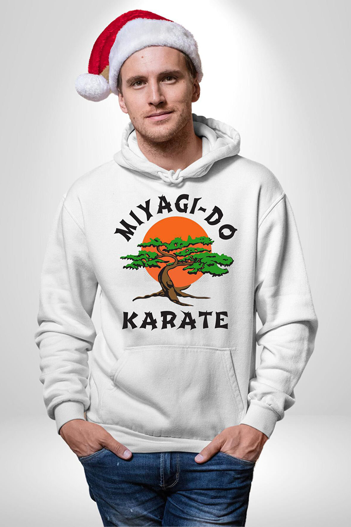 Miyagi-Do Karete Çocuk Logo Dizi Bonzai Ağaç Kadın Erkek  Beyaz Kapüşonlu Sweatshirt Hoodie