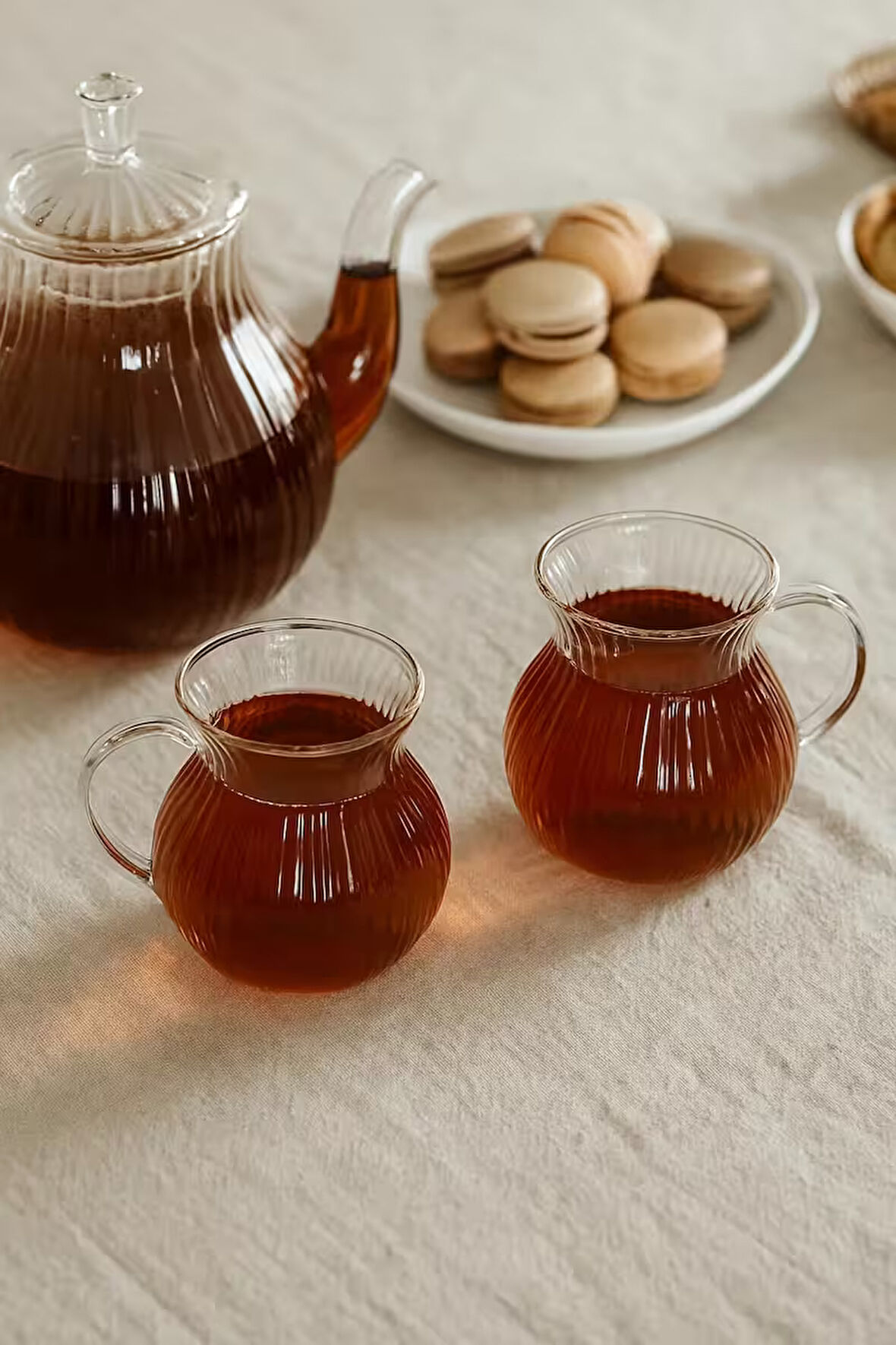 6'lı Borosilikat Cam Kulplu Modern Çizgili Çay Bardağı