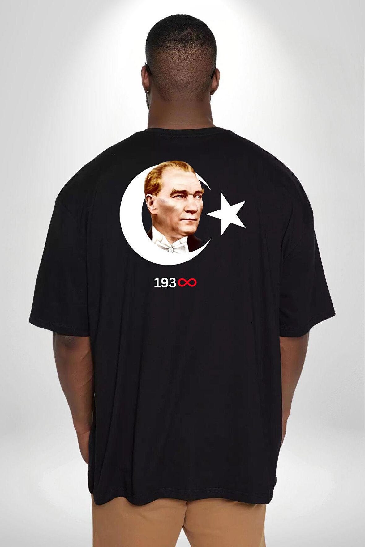Atatürk Türk Bayrağı Sonsuzluk Büyük Beden Siyah Tişört Kadın Erkek Ünisex Sırt Baskılı