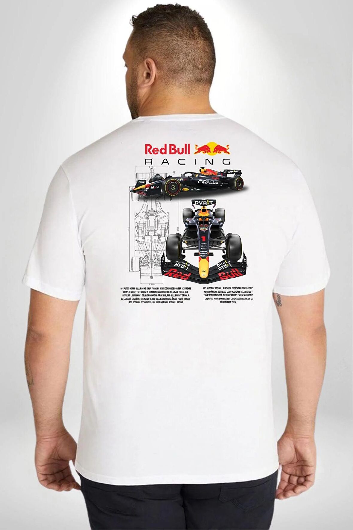 Redbull Yarış F1 Ford Yarış Arabası Büyük Beden Beyaz Tişört Kadın Erkek Ünisex Sırt Baskılı