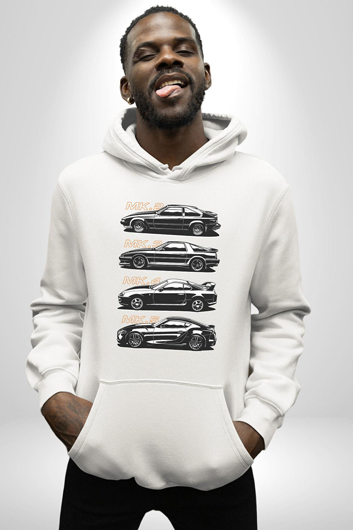 Toyota Supra Mk Serisi Kadın Erkek  Beyaz Kapüşonlu Sweatshirt Hoodie