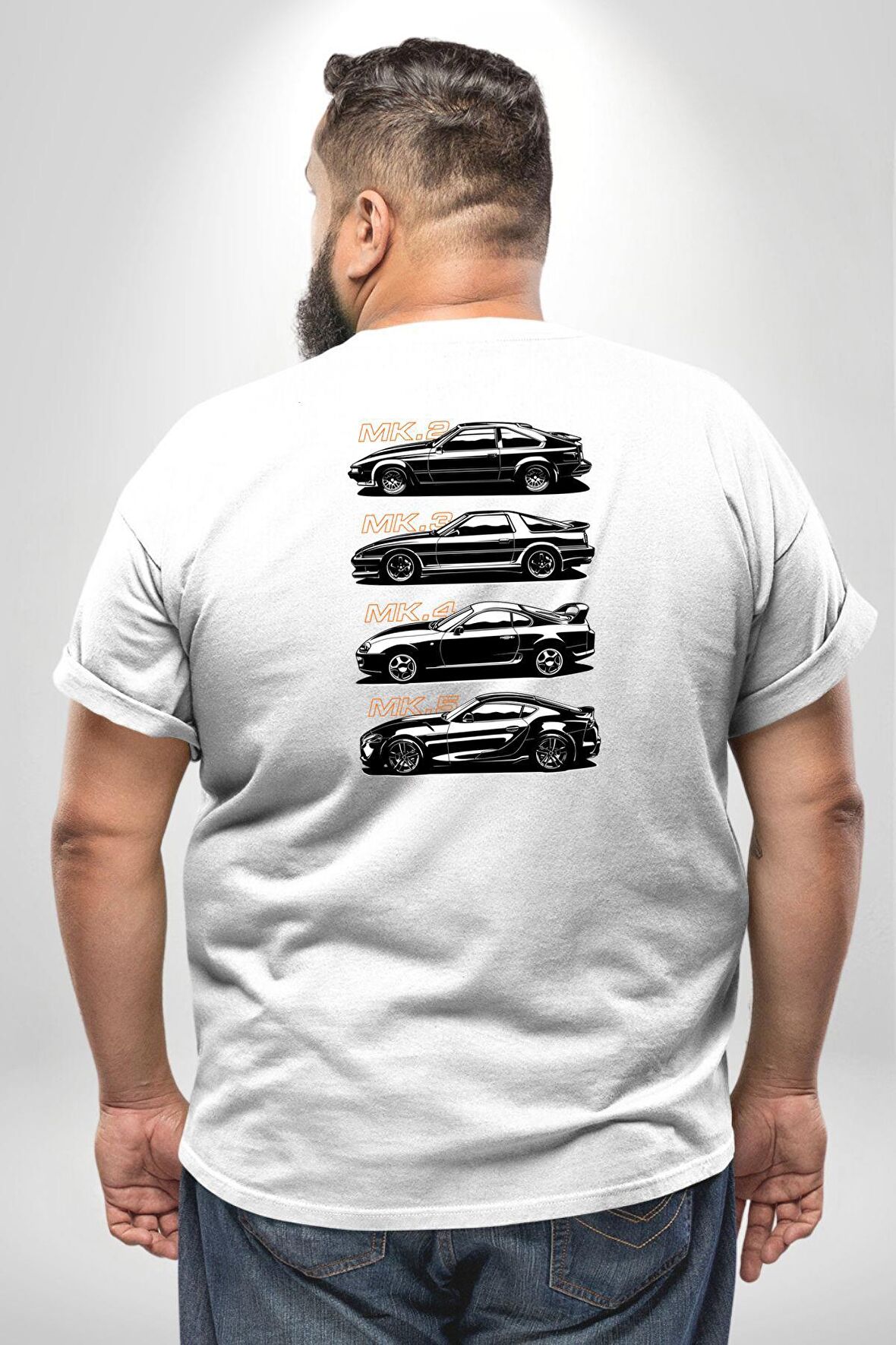 Toyota Supra Mk Serisi Büyük Beden Beyaz Tişört Kadın Erkek Ünisex Sırt Baskılı