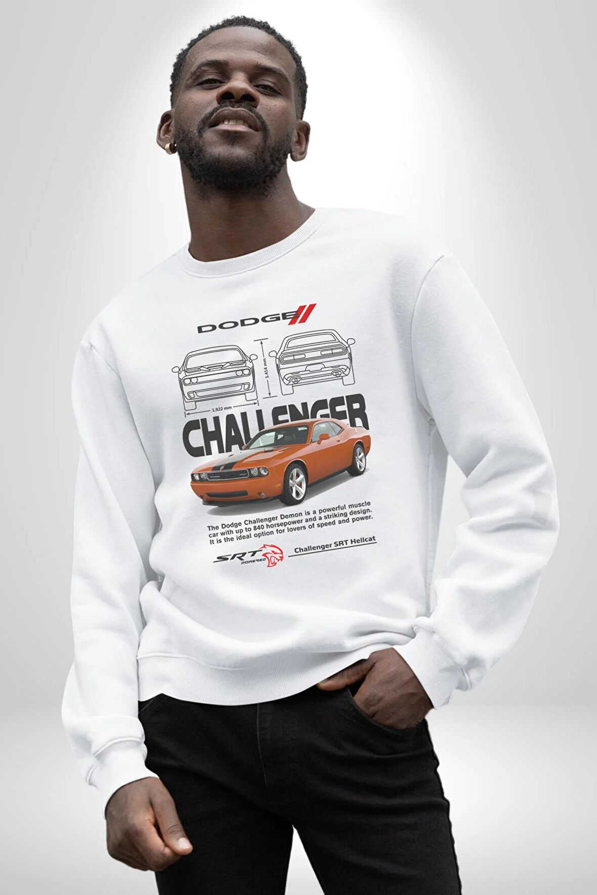 2010 Dodge Challenger Kadın Erkek Beyaz Sweatshirt 