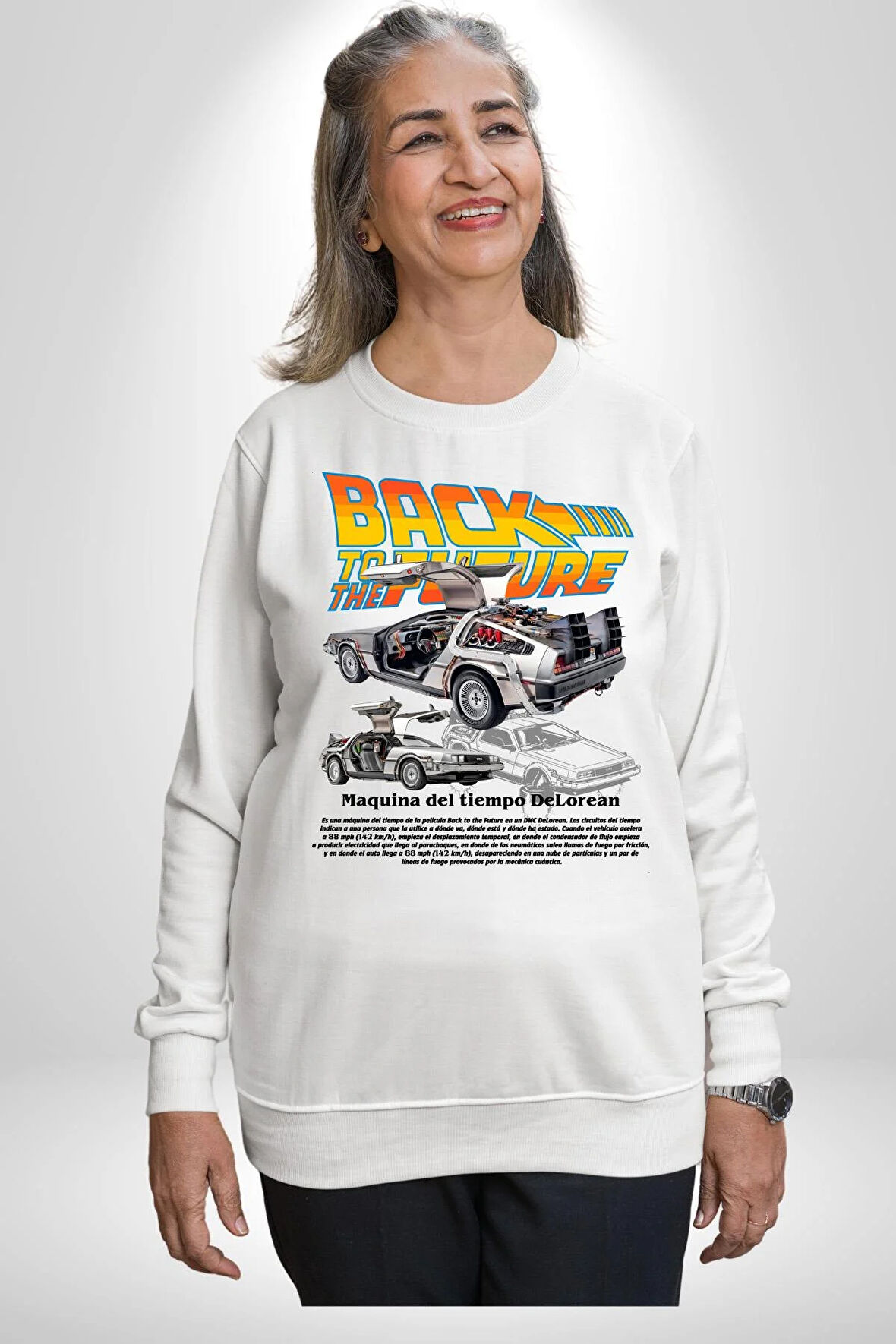 DeLorean DMC 12 Geleceğe Dönüş Kadın Erkek Beyaz Sweatshirt 