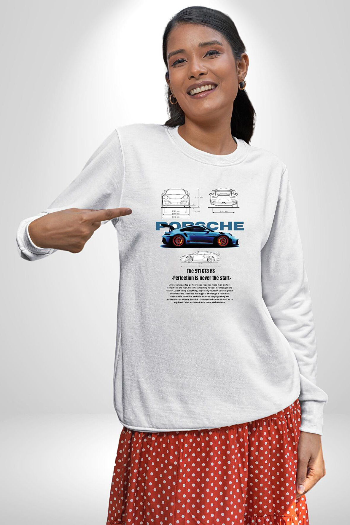 Porsche 911 GT3 Blue Kadın Erkek Beyaz Sweatshirt 