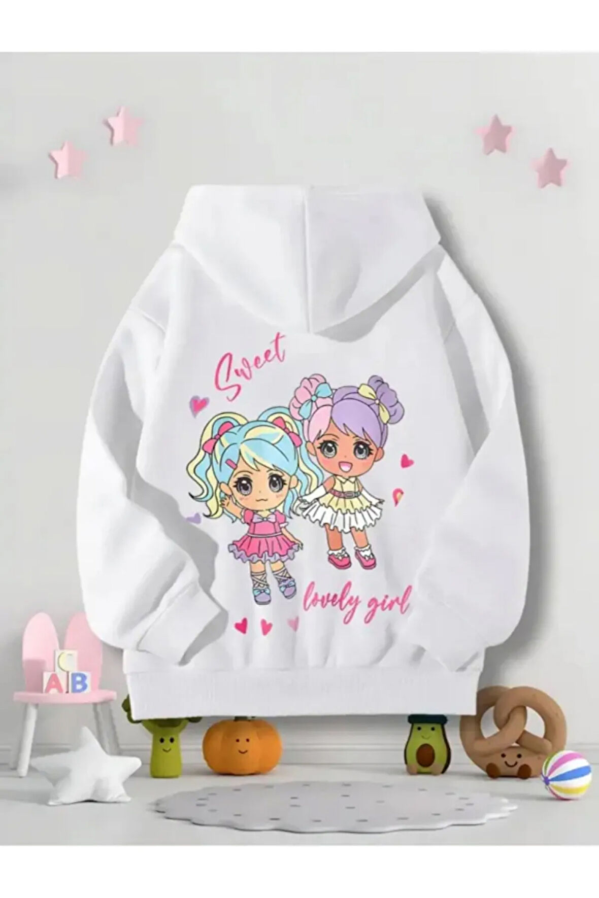 Kız Çocuk Siyah Kapüşonlu Sweet Girl Baskılı Sweatshirt
