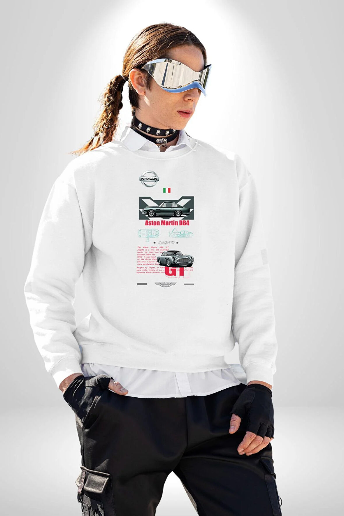 Aston Martin DB4 Kadın Erkek Beyaz Sweatshirt 