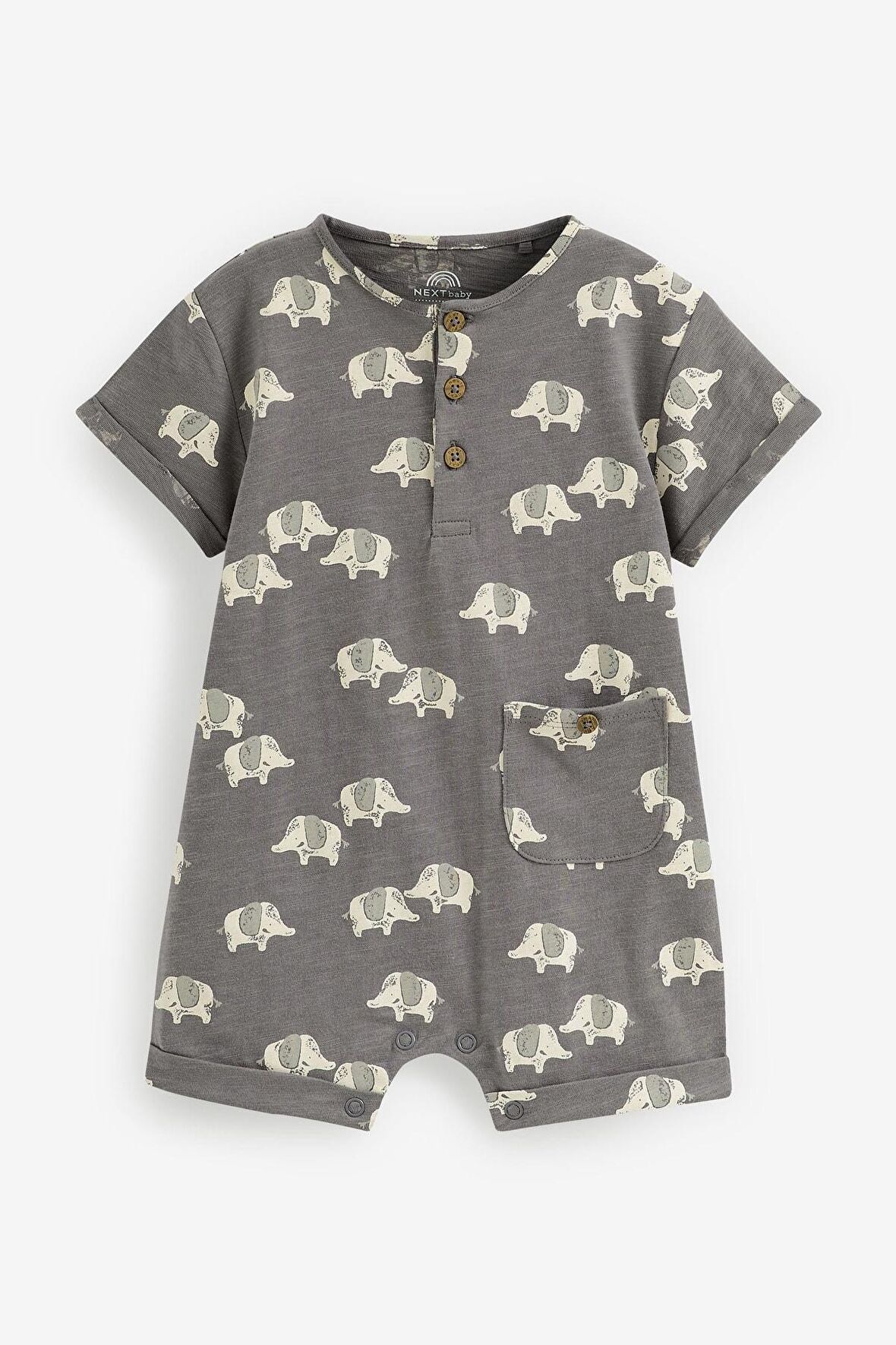 % 100 Pamuklu Monochrome Elephant Romper Set 3’lü