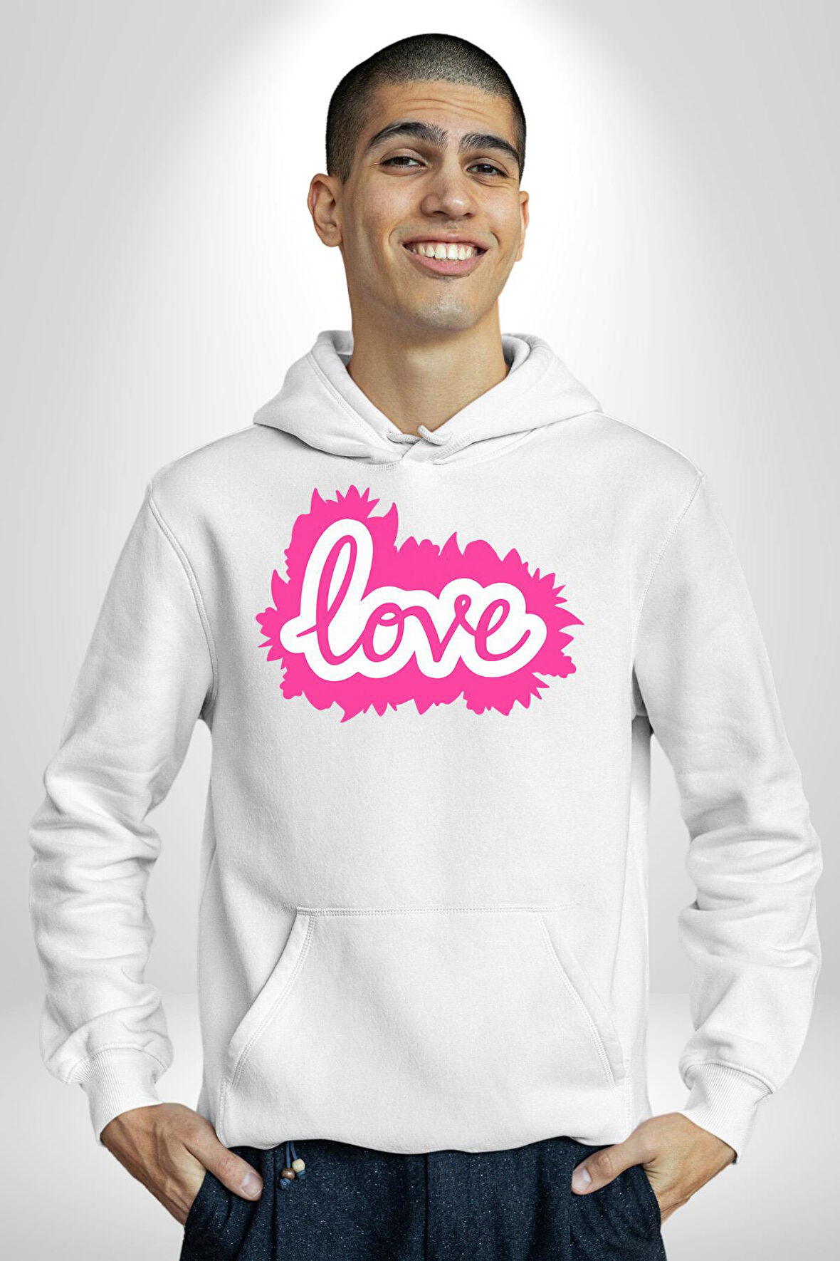 Pembe Panter Animasyon Kadın Erkek  Beyaz Kapüşonlu Sweatshirt Hoodie