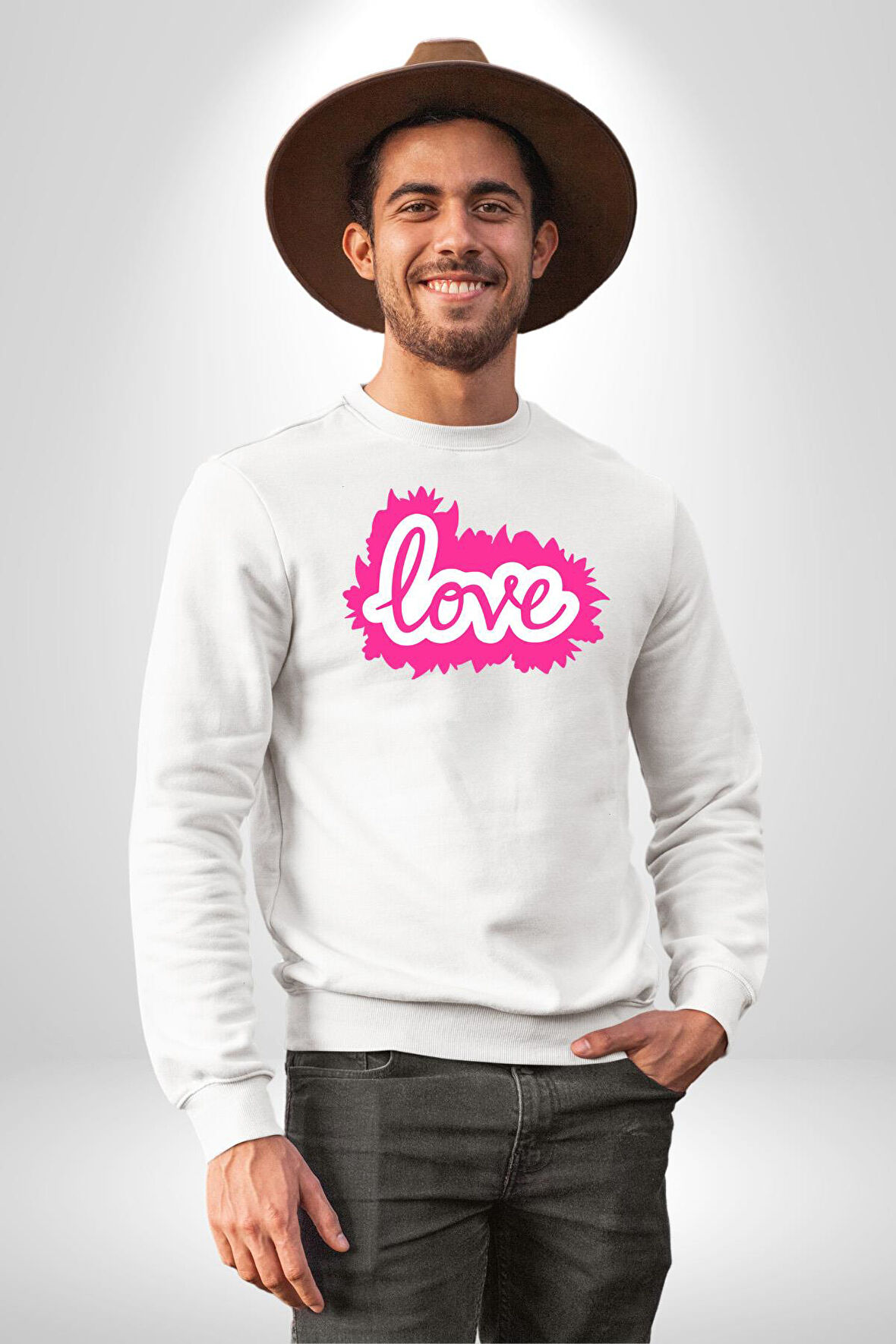 Aşk Logo Kadın Erkek Beyaz Sweatshirt 