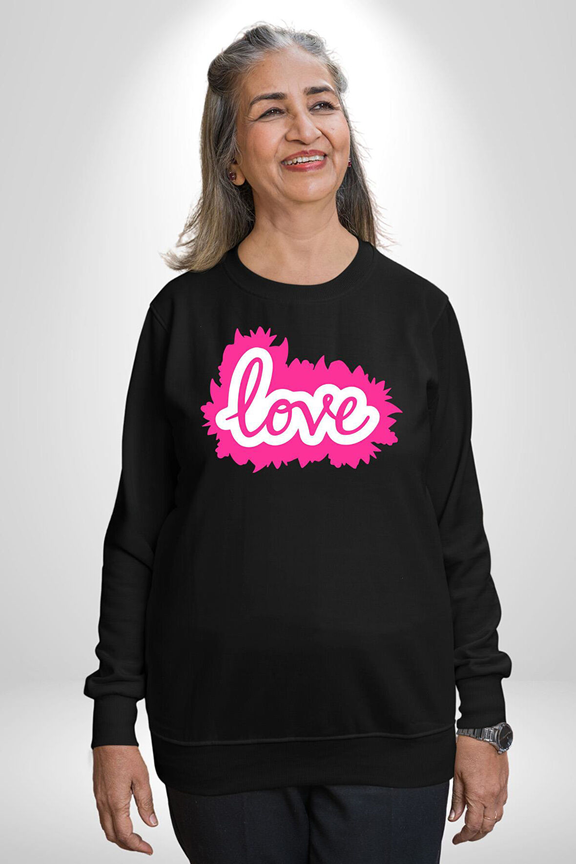 Aşk Logo Kadın Erkek Siyah Sweatshirt 