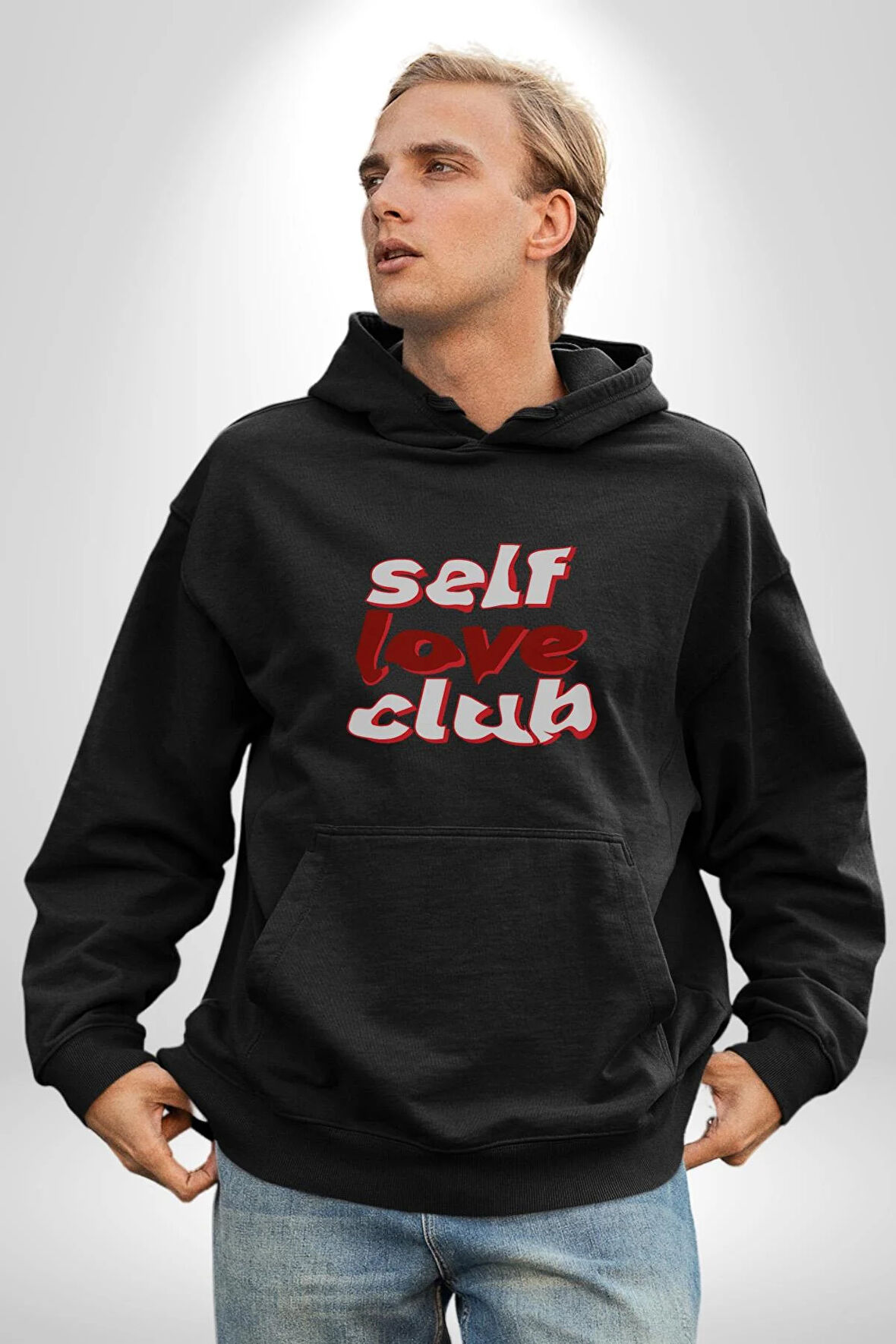 Kendini Sevme Kulübü Sokak Stili Kadın Erkek  Siyah Kapüşonlu Sweatshirt Hoodie