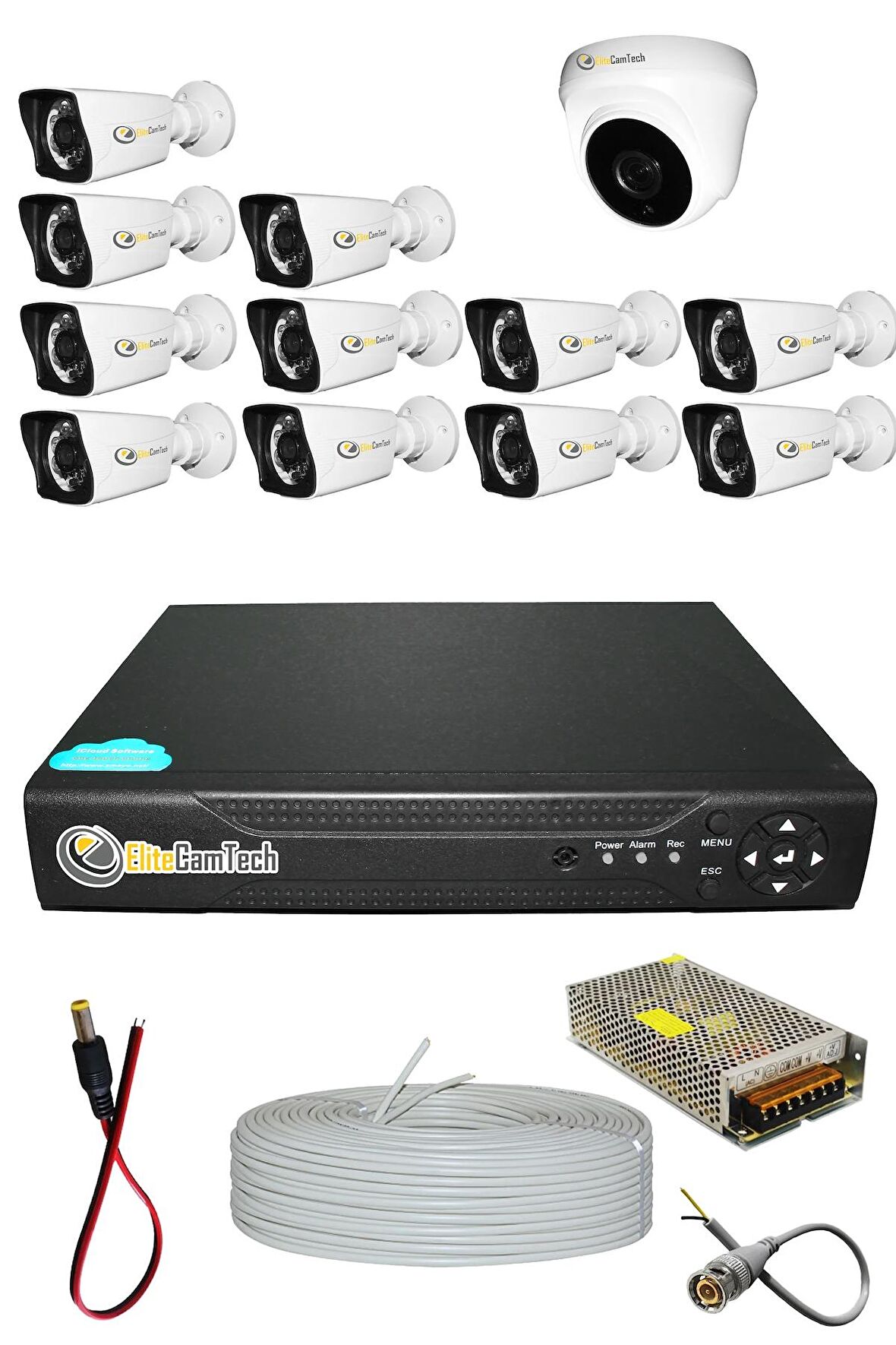 EliteCamTech Pro 12 Kameralı 11 Bullet 1 Dome Full HD Sony Lensli Kamera Gece Görüşlü Kamera Seti