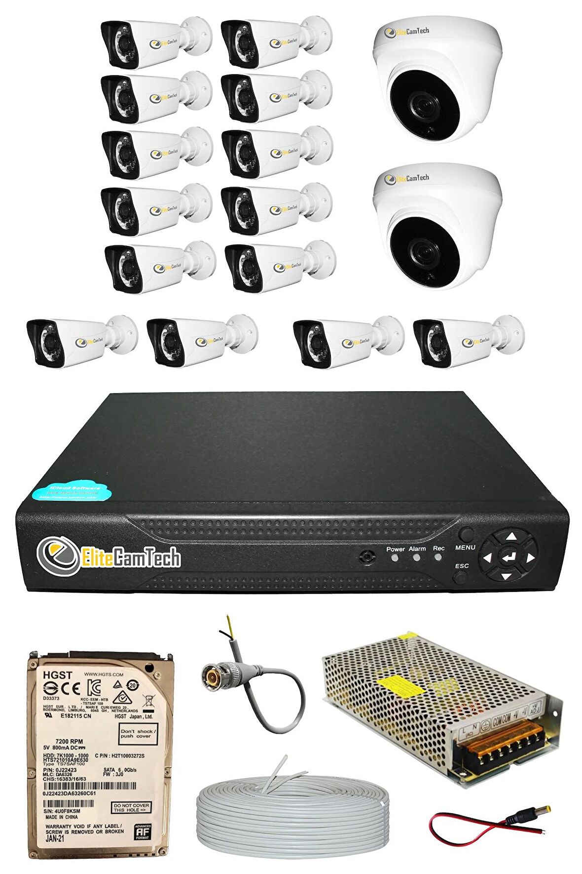 EliteCamTech Pro 16 Kameralı 14 Bullet 2 Dome Full HD Sony Lensli Kamera Gece Görüşlü 1 TB Kamera Seti