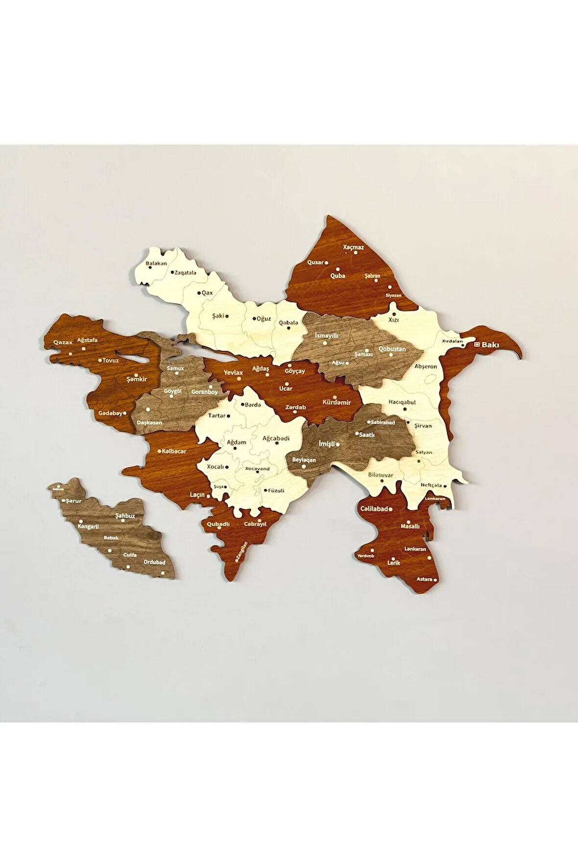 3d Ahşap Azerbaycan Haritası Çok Katmanlı